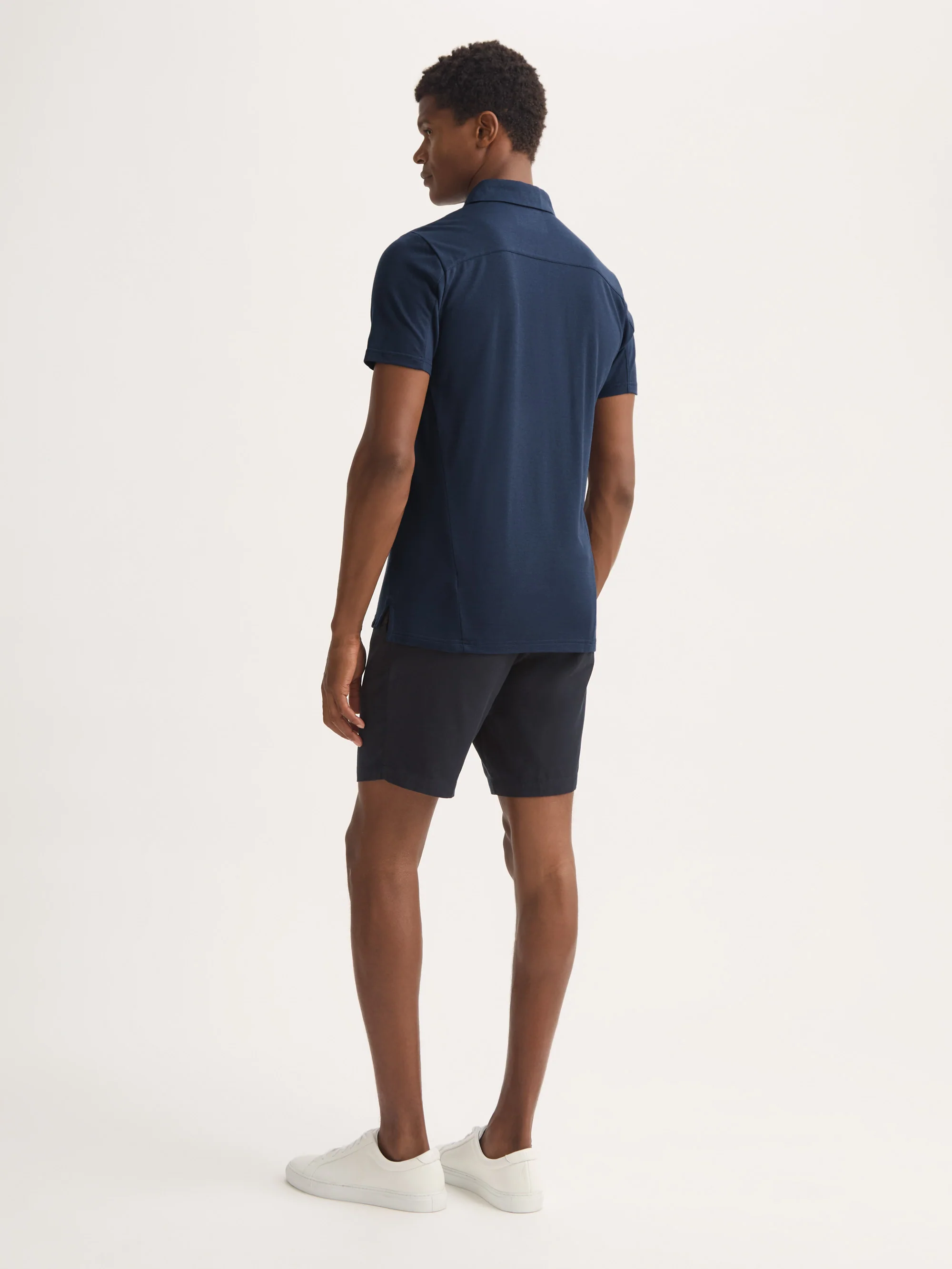 Men's Polo Shirt Ramsay Pique Cotton Lyocell Navy - Image 3