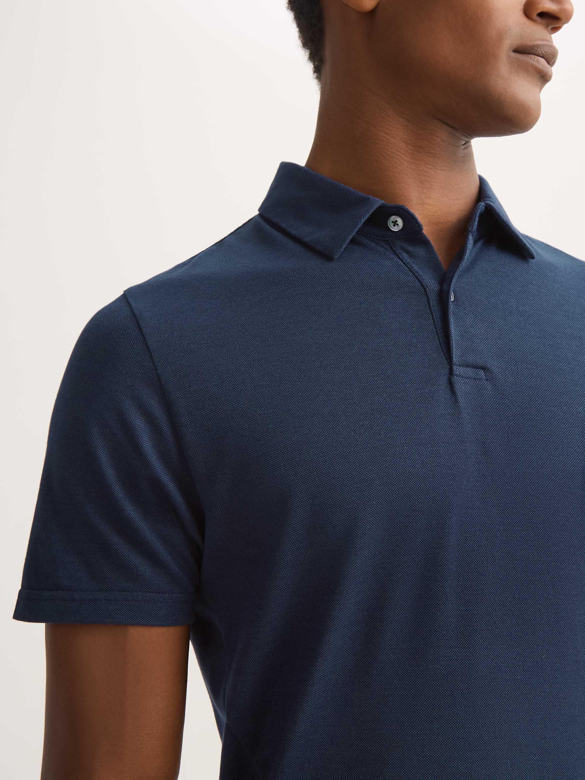 Men's Polo Shirt Ramsay Pique Cotton Lyocell Navy - Image 4