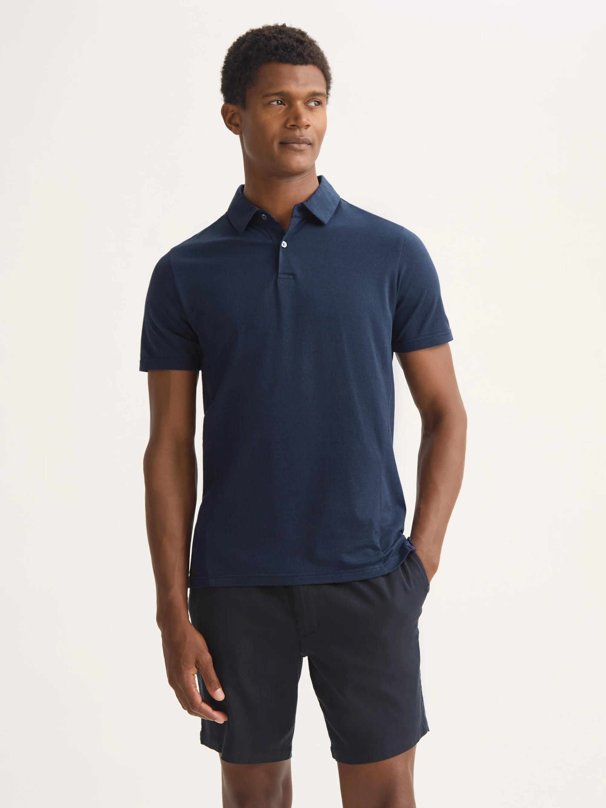 Men's Polo Shirt Ramsay Pique Cotton Lyocell Navy - Image 7