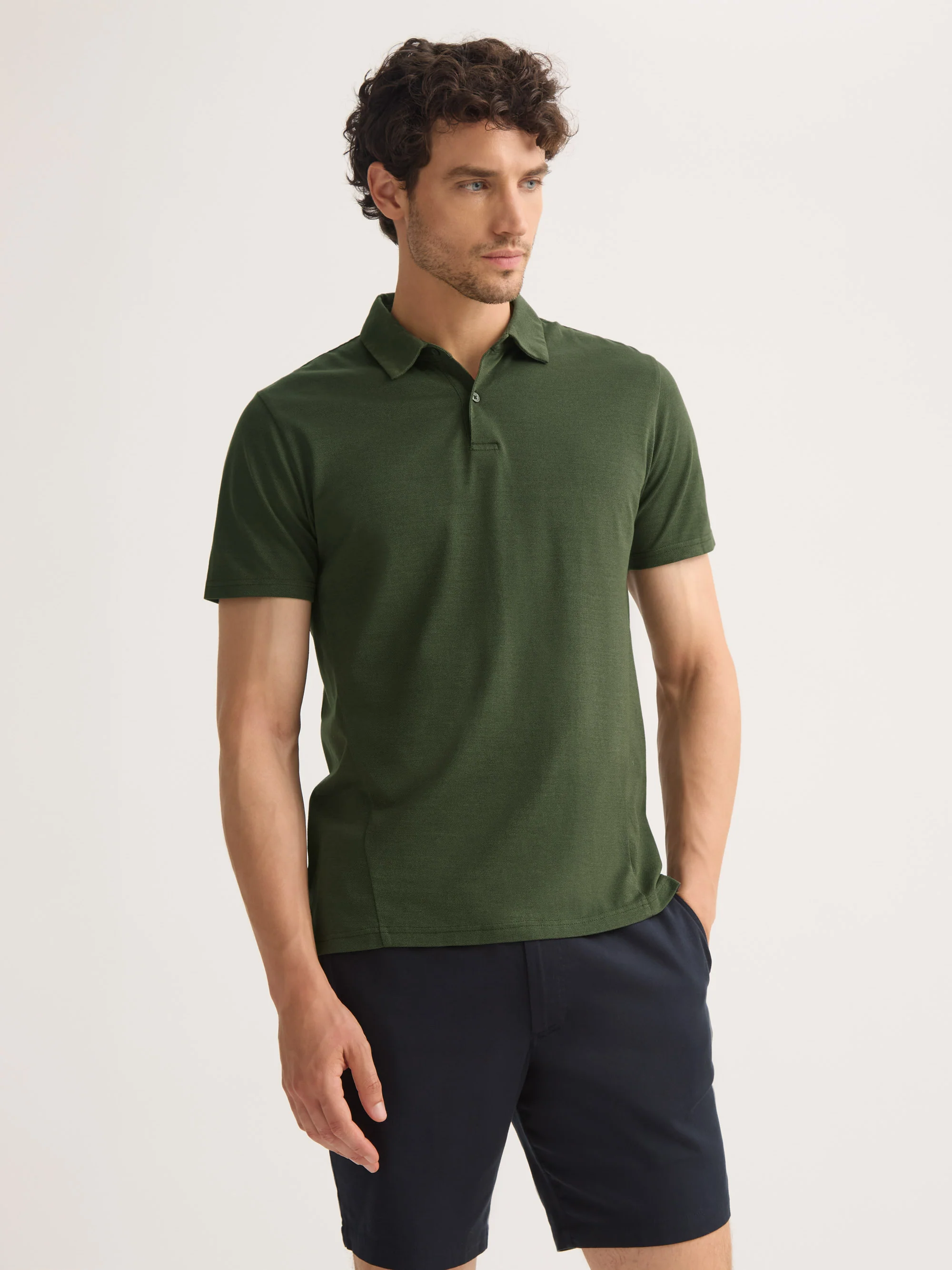Men's Polo Shirt Ramsay Pique Cotton Lyocell Green - Image 4