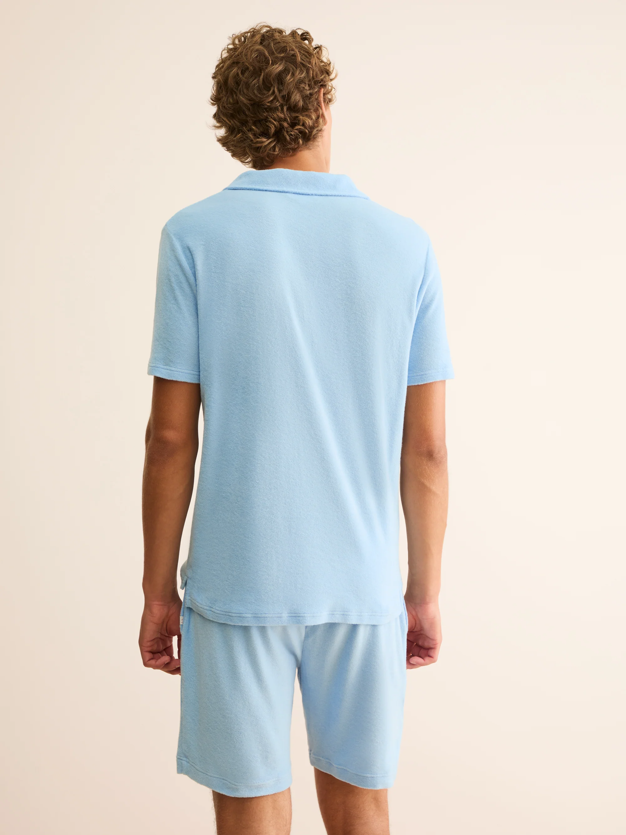 Men's Polo Shirt Teddy Cotton Towelling Light Blue - Image 3