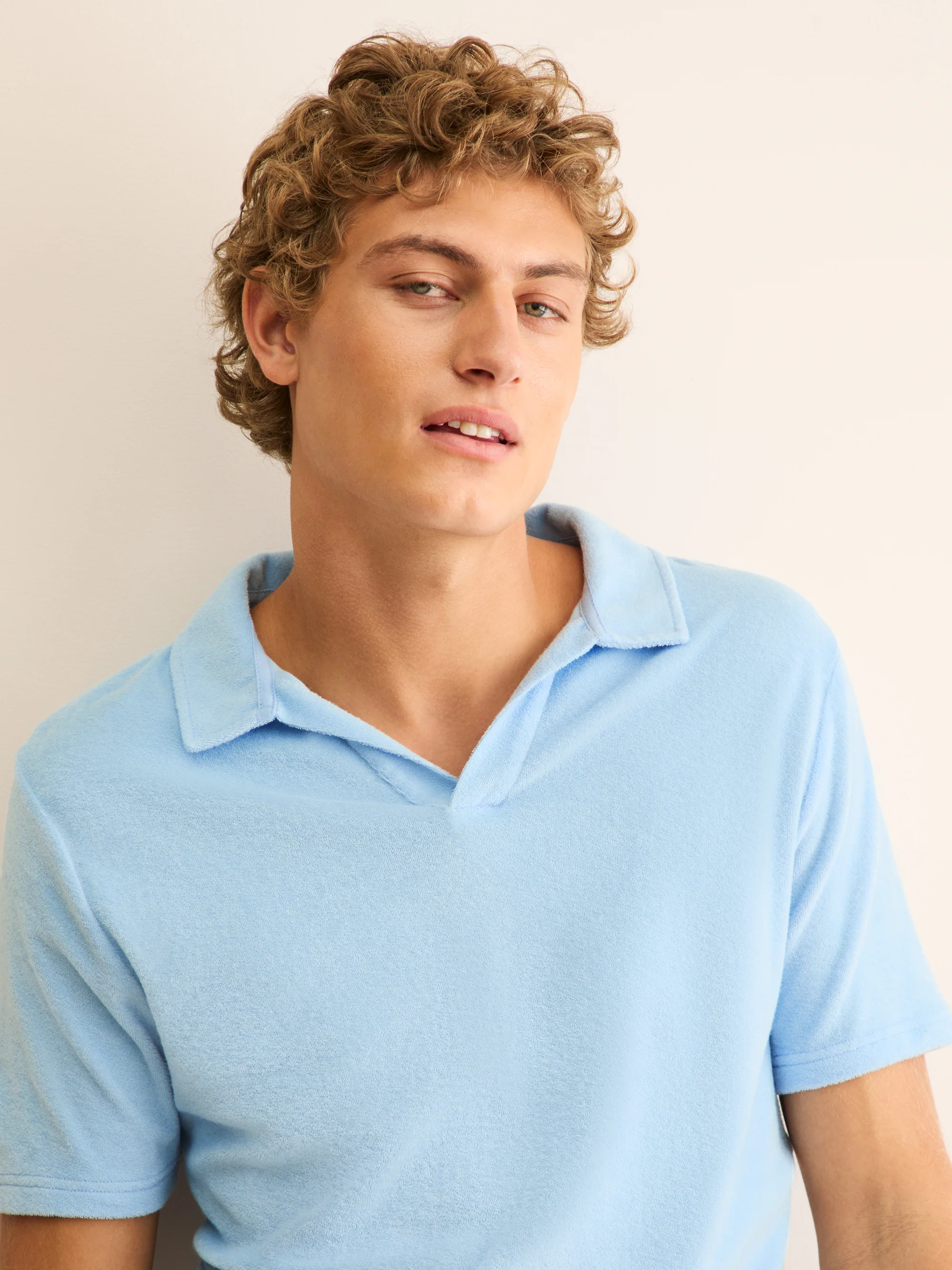 Men's Polo Shirt Teddy Cotton Towelling Light Blue - Image 8