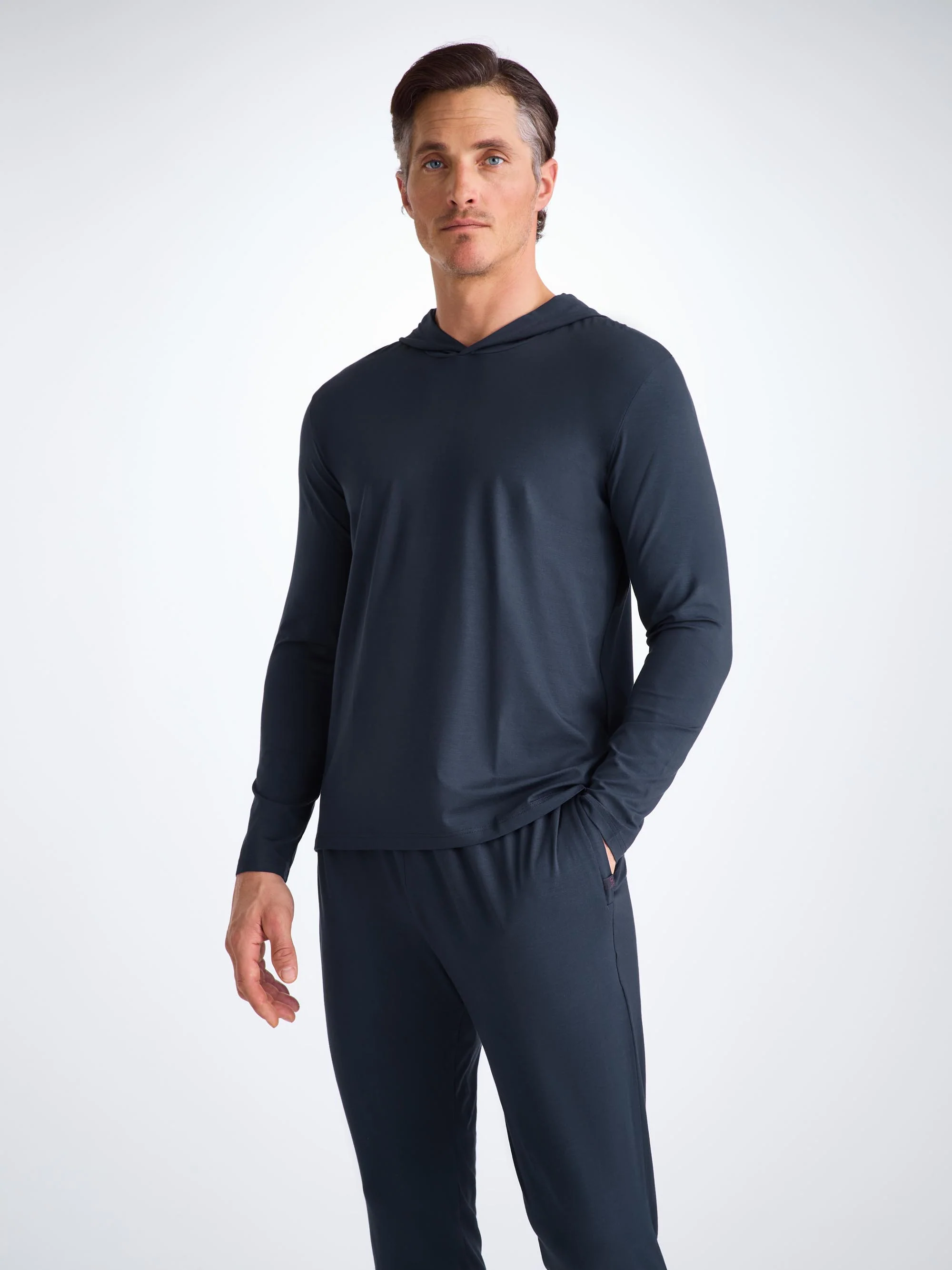 Men's Pullover Hoodie Basel Micro Modal Stretch Navy - Image 7