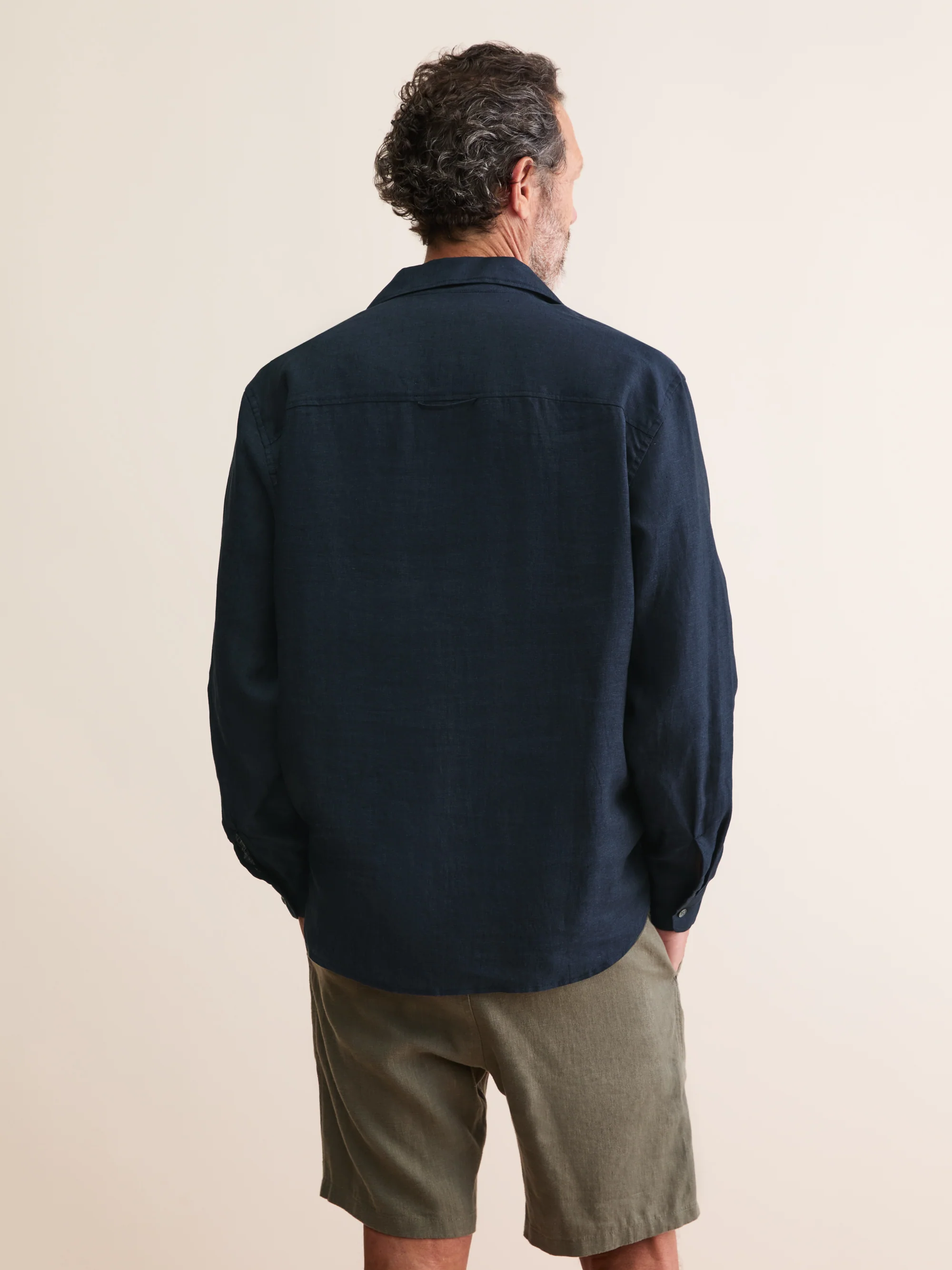 Men's Pullover Shirt Monaco Linen Navy Blue - Image 2