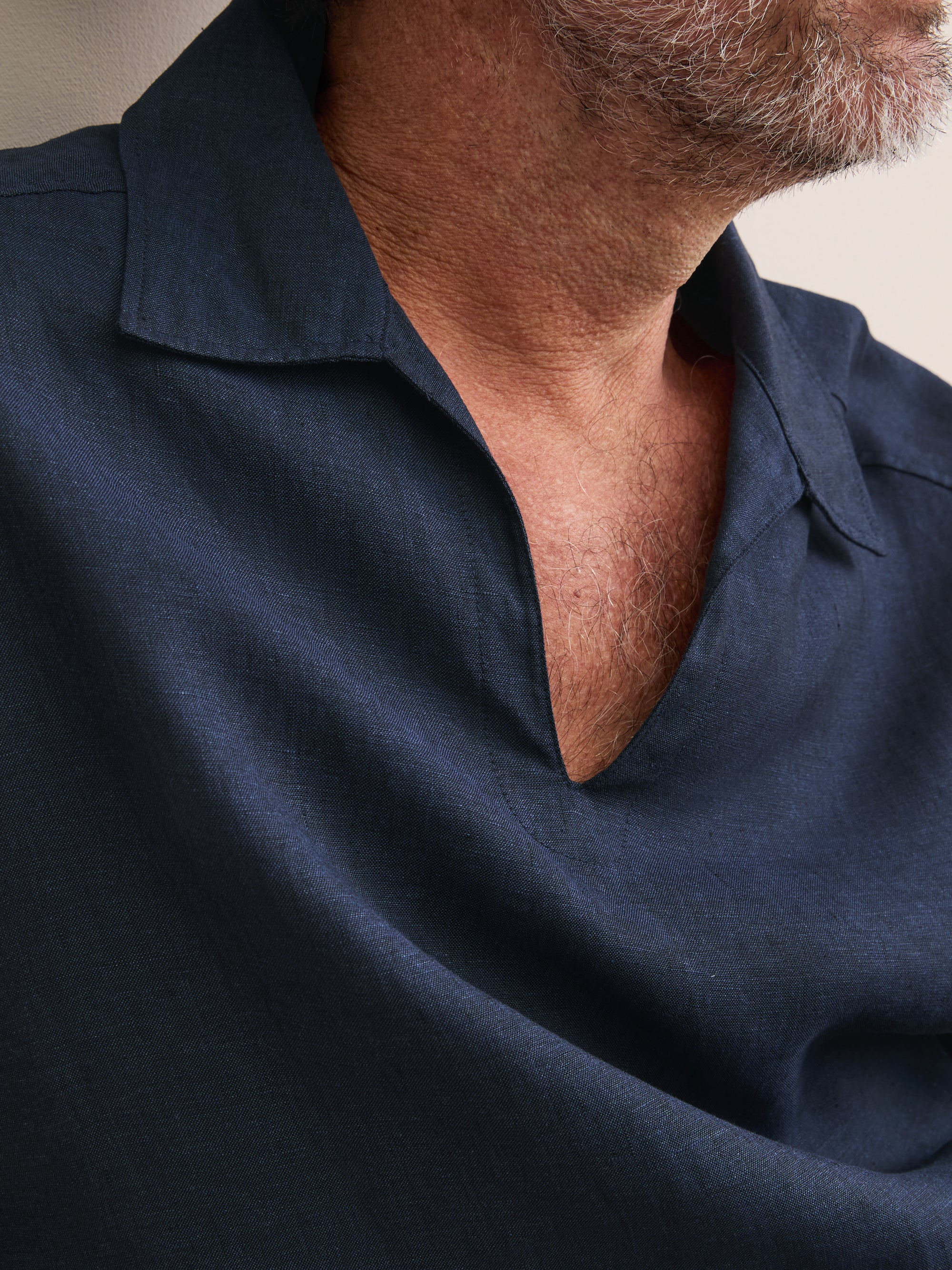 Men's Pullover Shirt Monaco Linen Navy Blue - Image 7