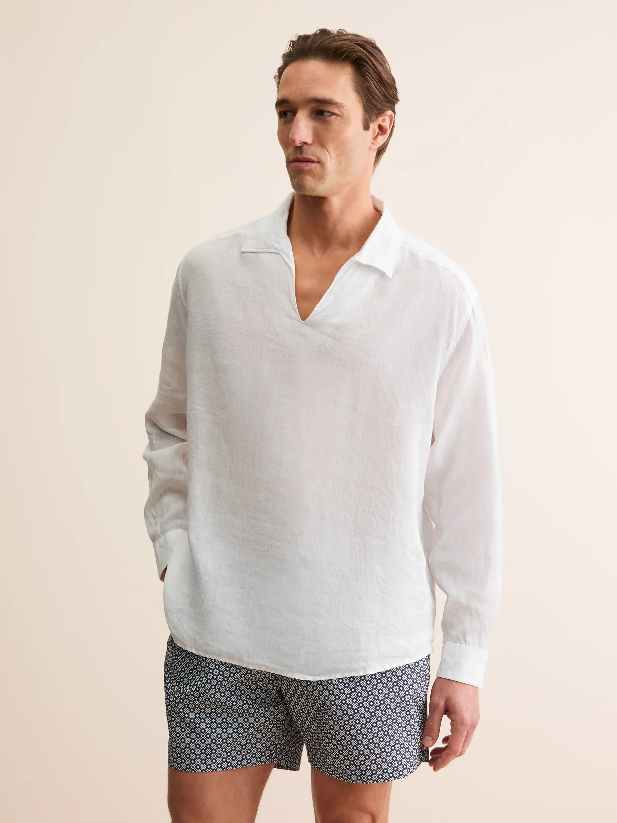 Men's Pullover Shirt Monaco Linen White - Image 2
