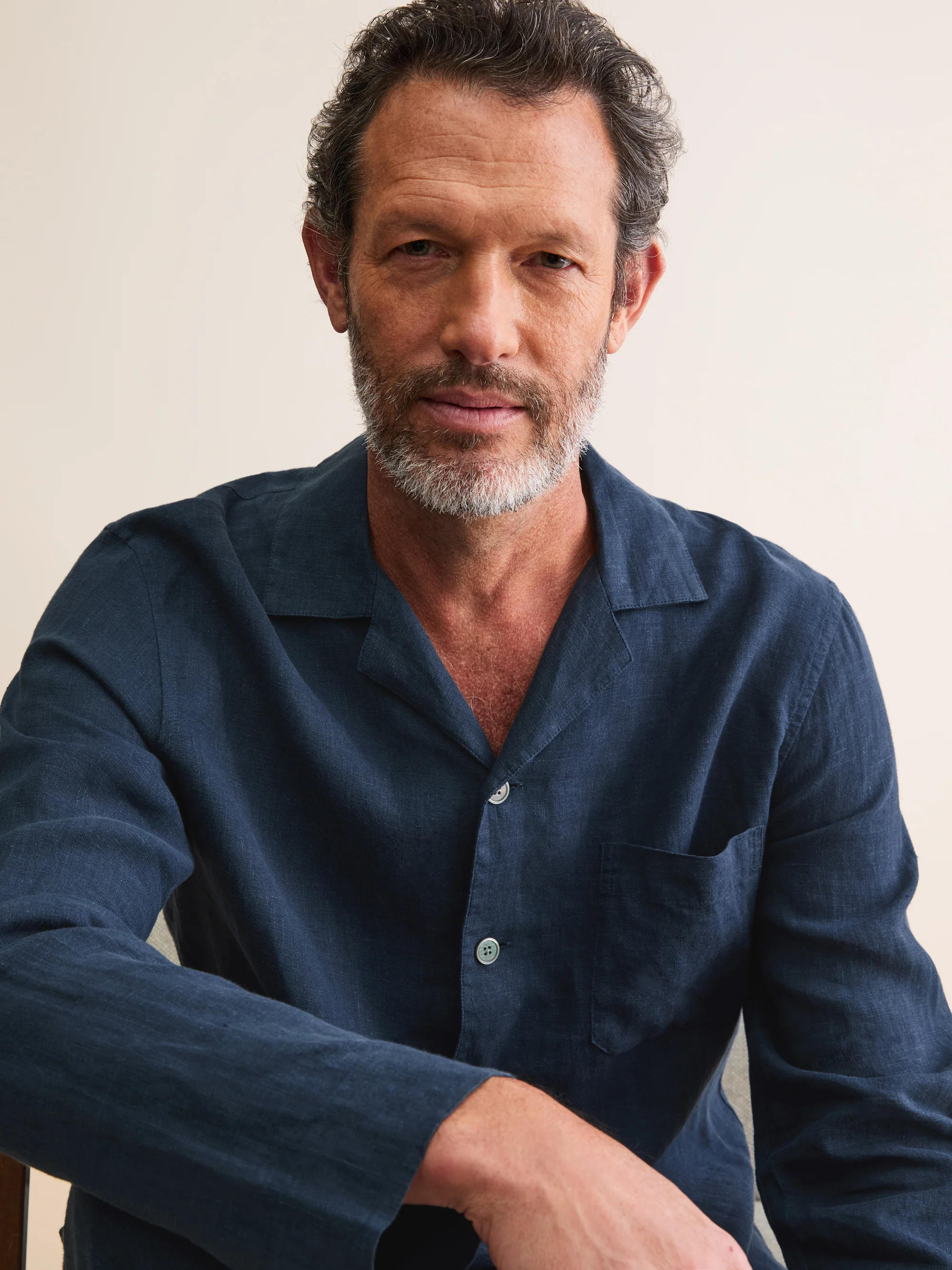 Men's Pyjamas Sicily Linen Navy - Image 3