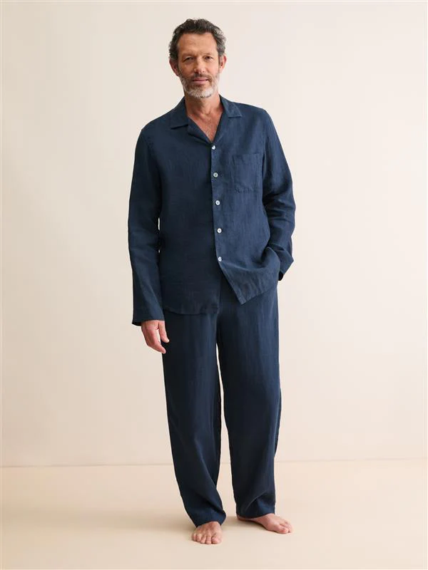 Men's Pyjamas Sicily Linen Navy - Image 7