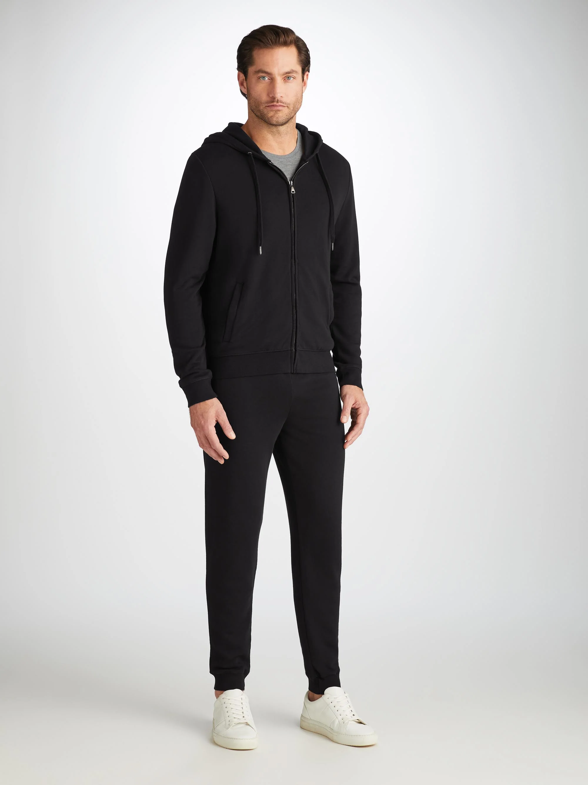 Men's Zip Up Hoodie Quinn Cotton Modal Black - Image 2