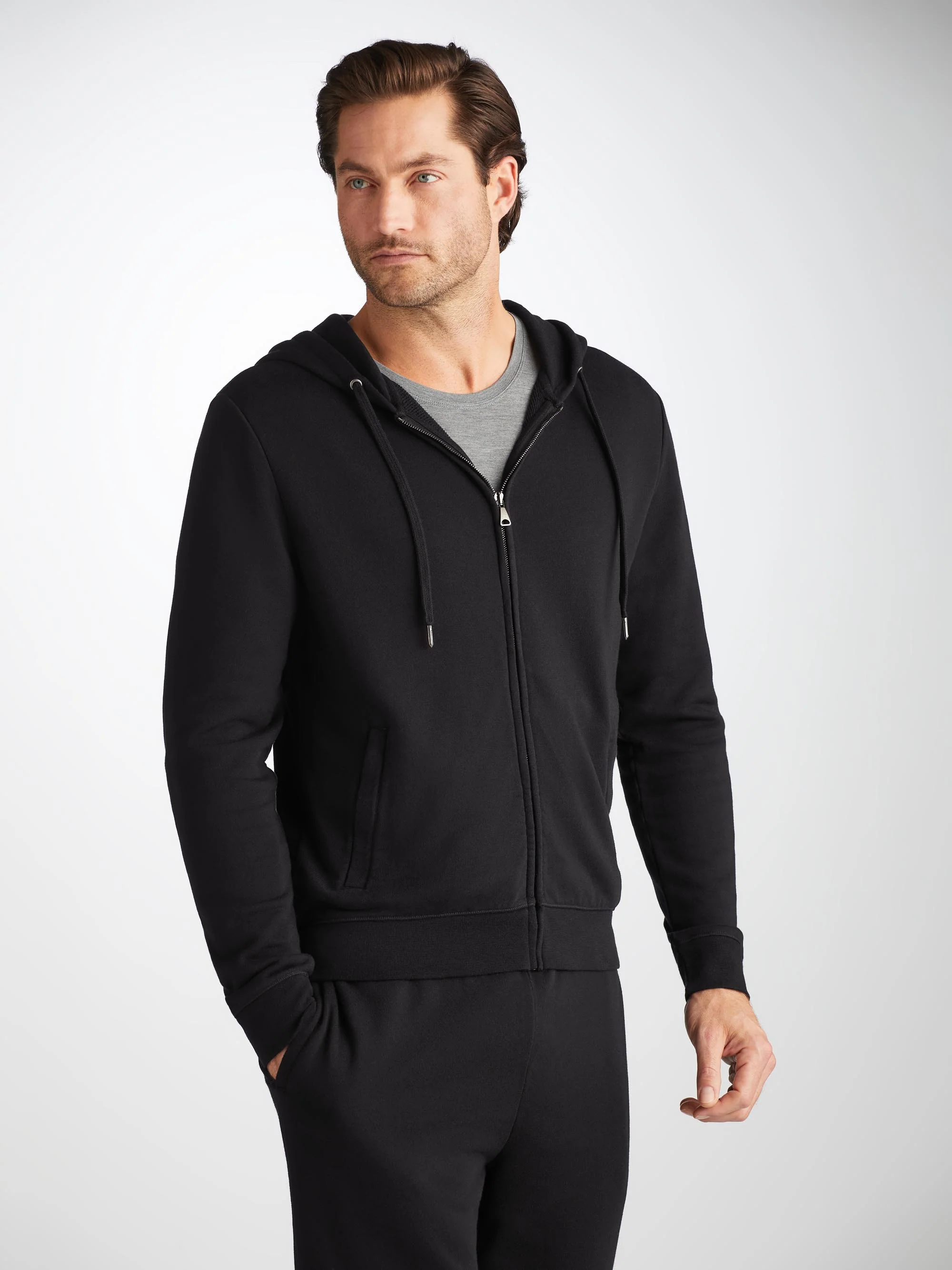 Men's Zip Up Hoodie Quinn Cotton Modal Black - Image 7