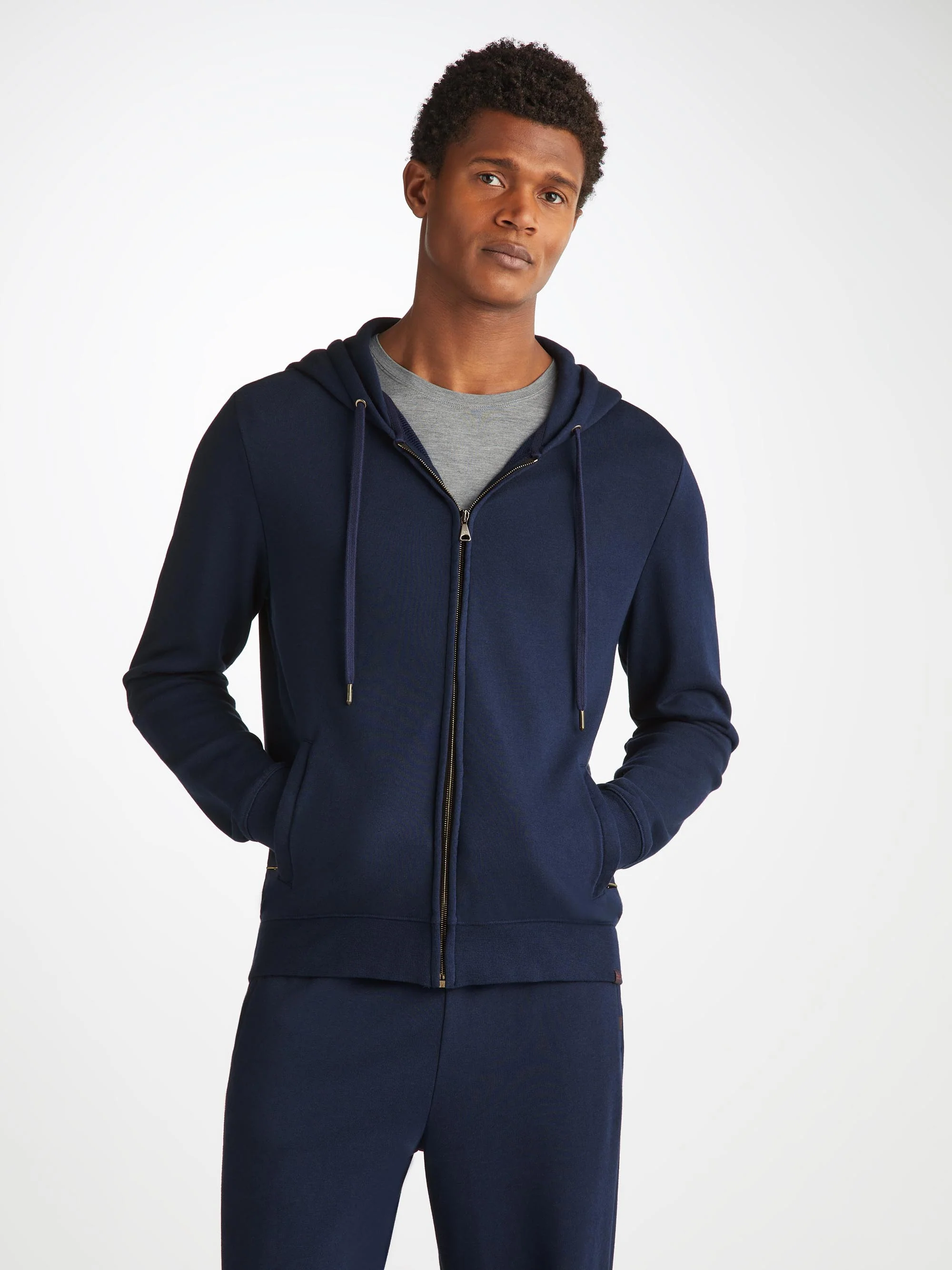 Men's Zip Up Hoodie Quinn Cotton Modal Navy - Image 7