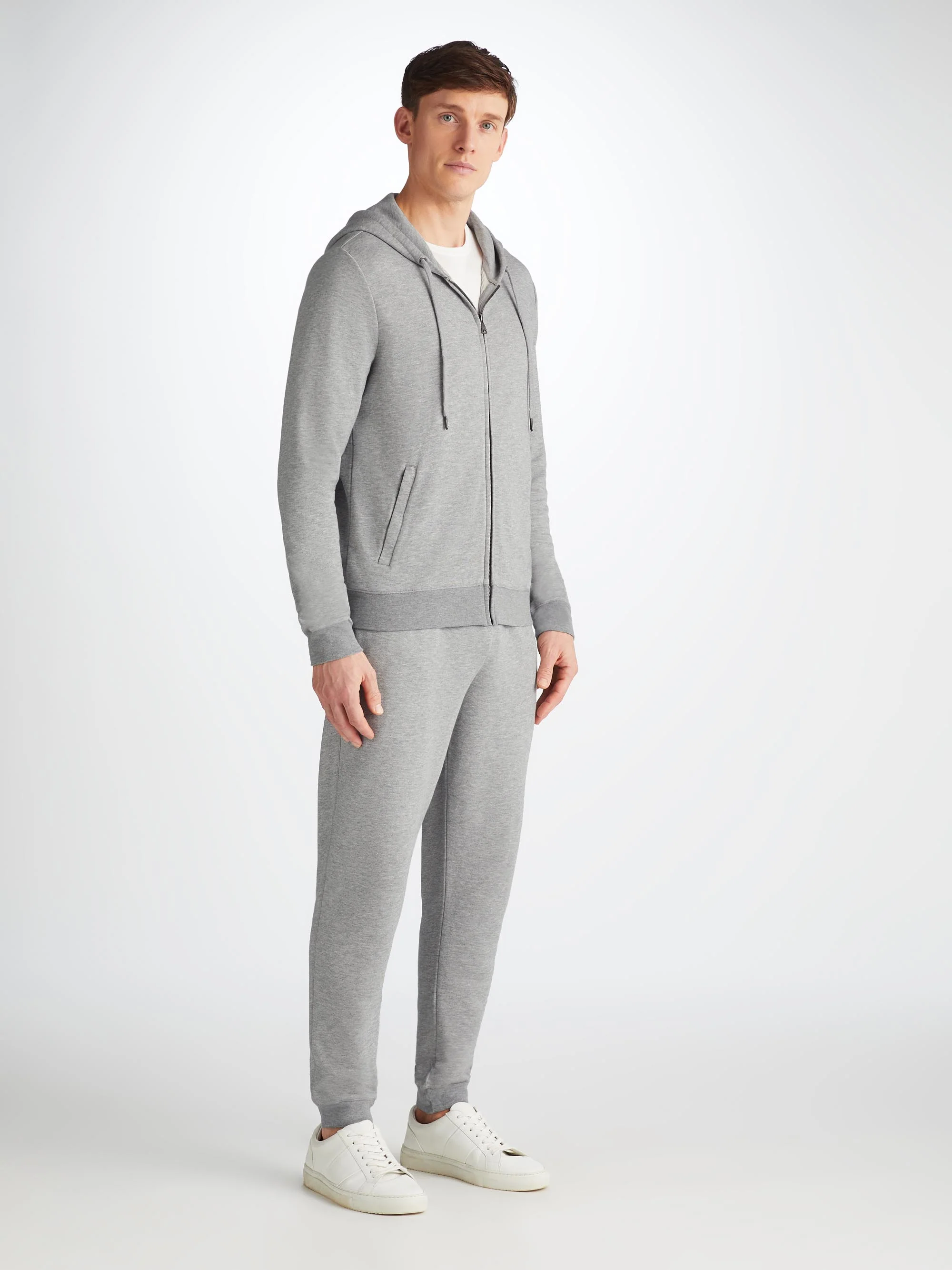 Men's Zip Up Hoodie Quinn Cotton Modal Silver - Image 3