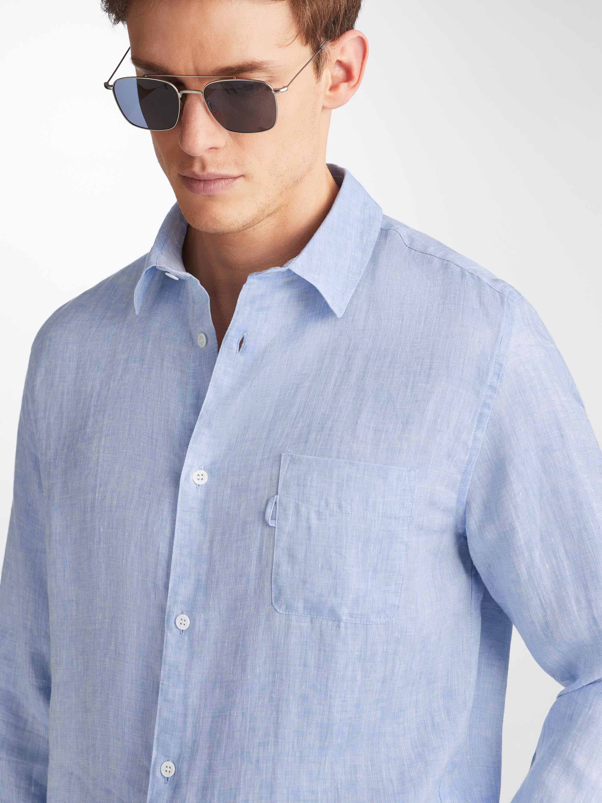 Men's Shirt Monaco Linen Blue - Image 5