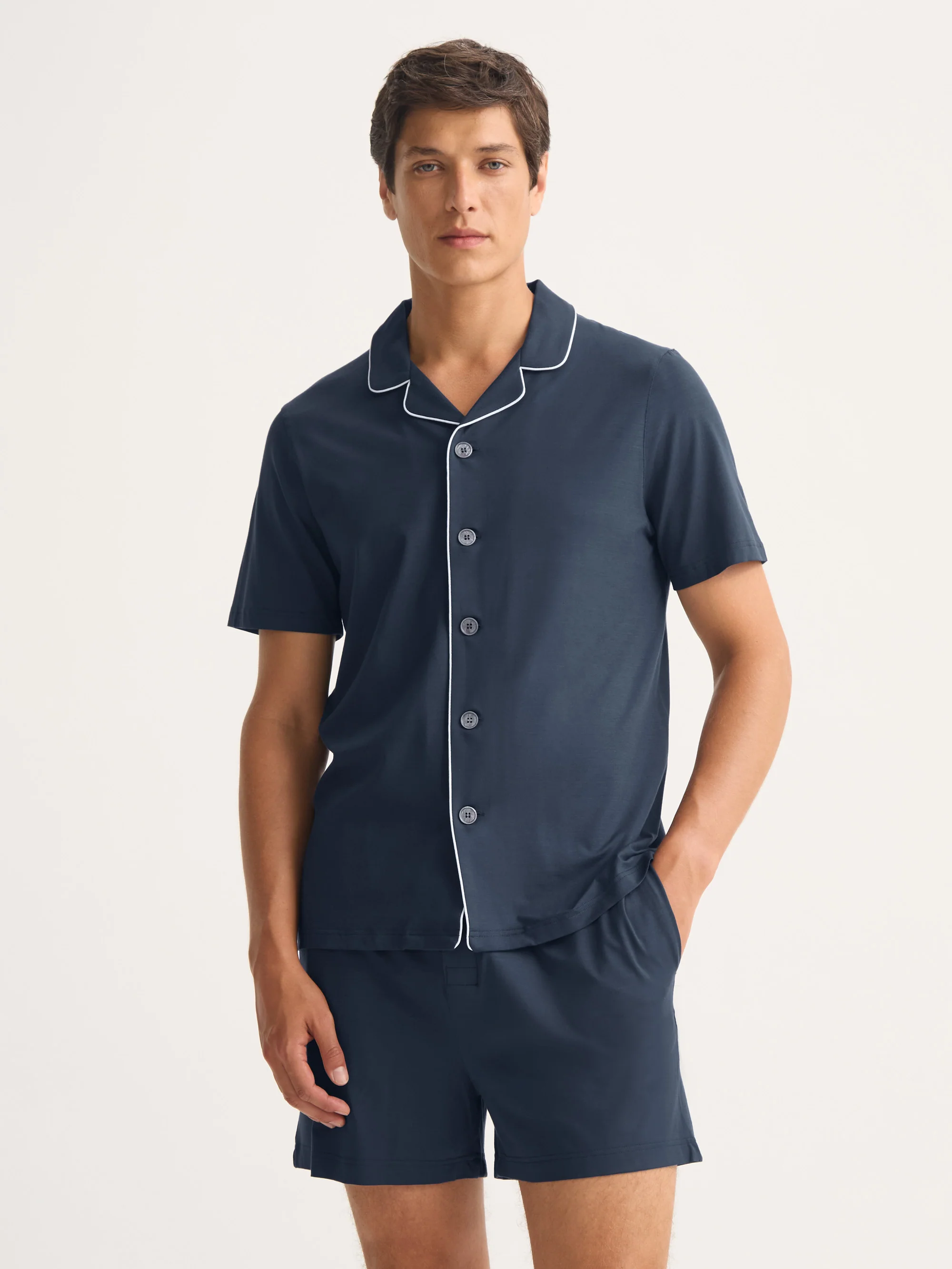 Men's Short Pyjamas Basel Micro Modal Stretch Navy - Image 7