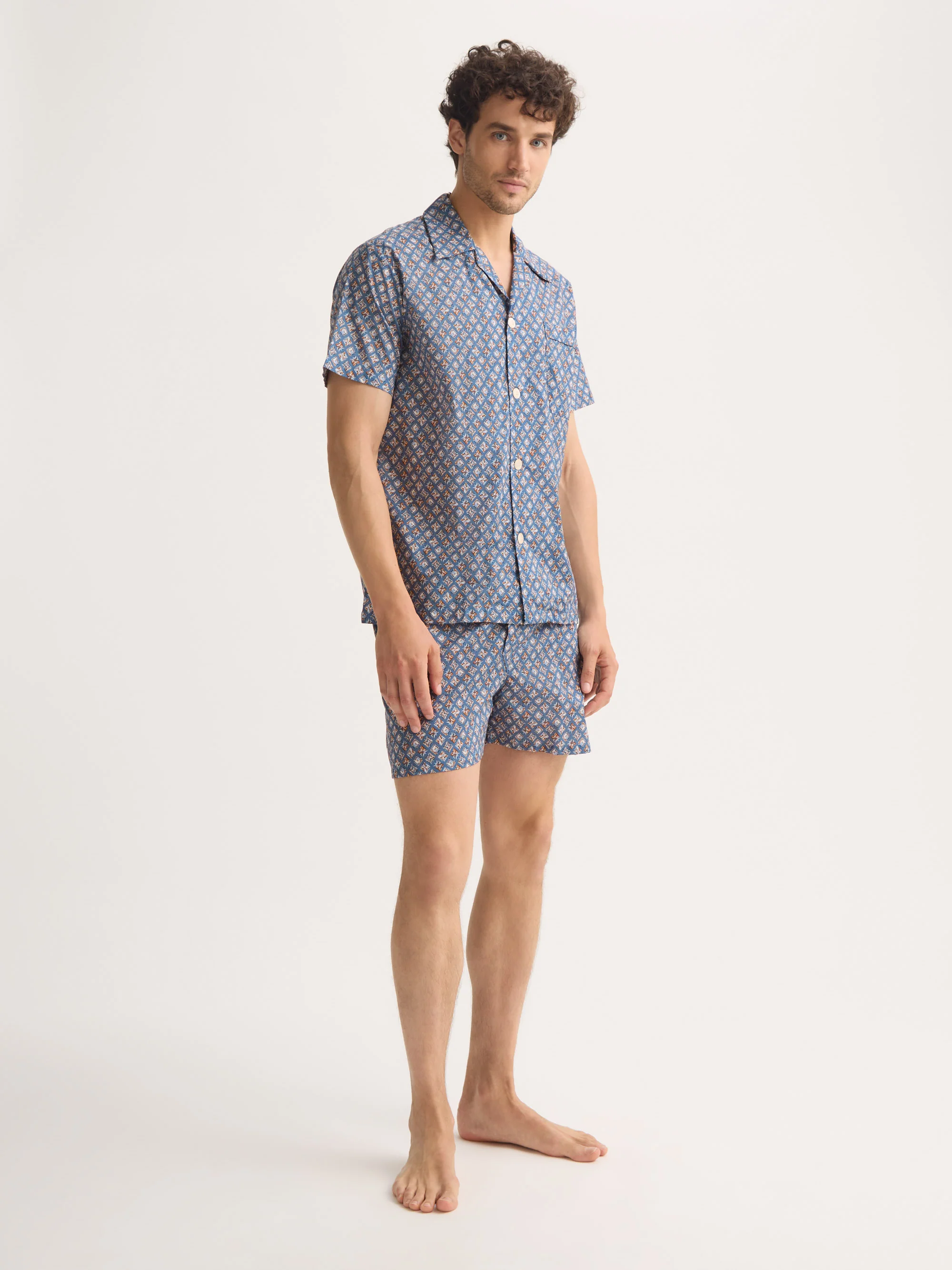 Men's Short Pyjamas Cotton Batiste Blue Multicolour Diamond Print - Image 3