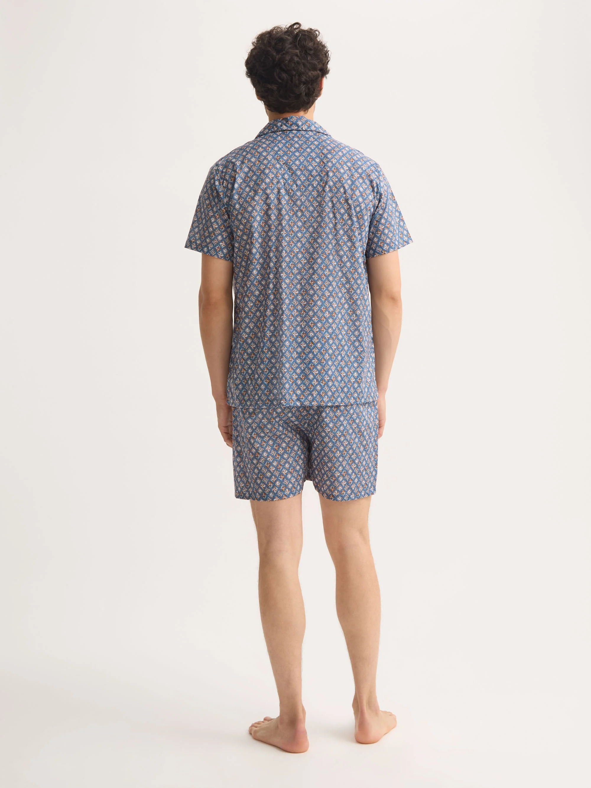 Men's Short Pyjamas Cotton Batiste Blue Multicolour Diamond Print - Image 4