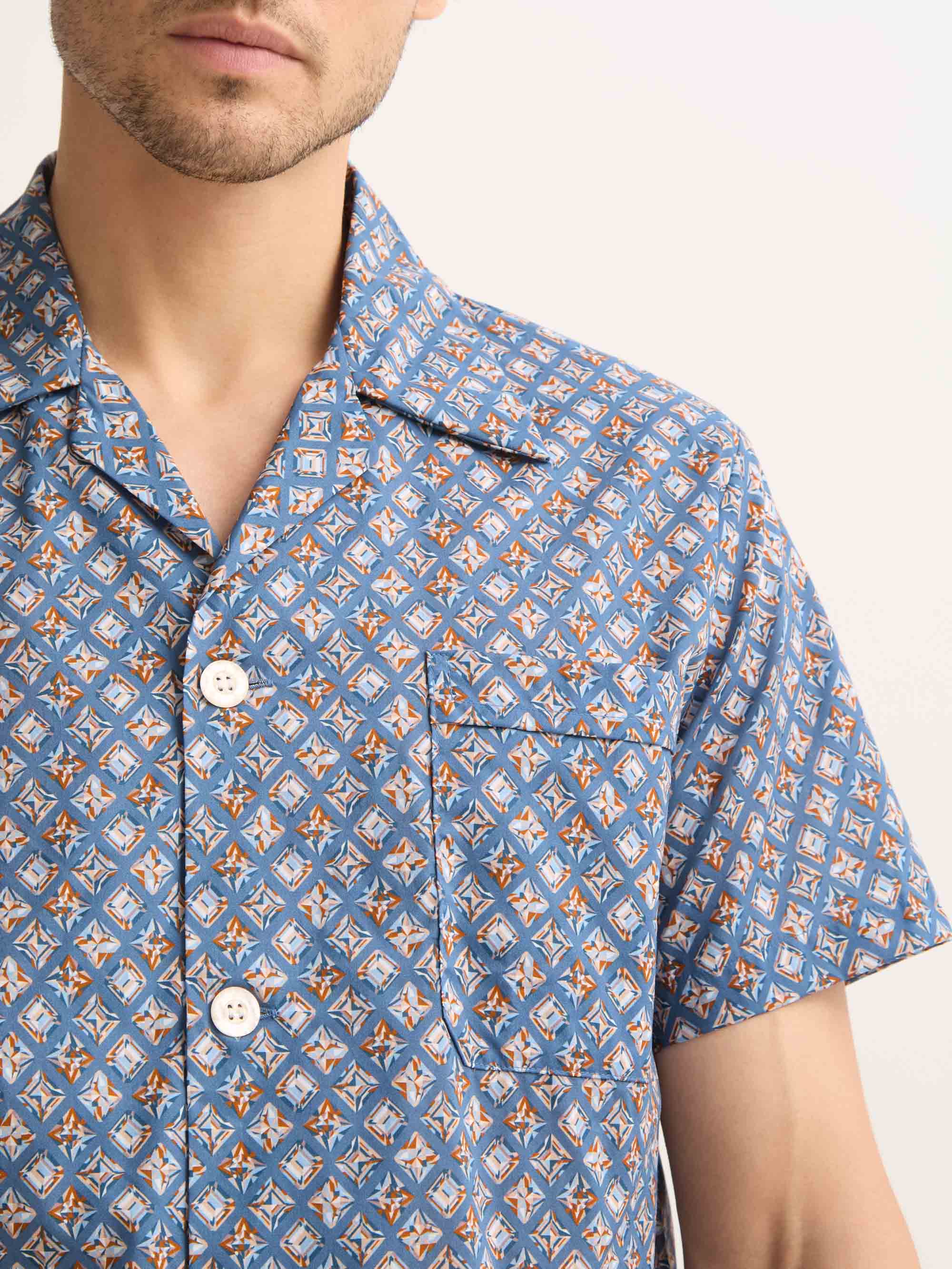 Men's Short Pyjamas Cotton Batiste Blue Multicolour Diamond Print - Image 5