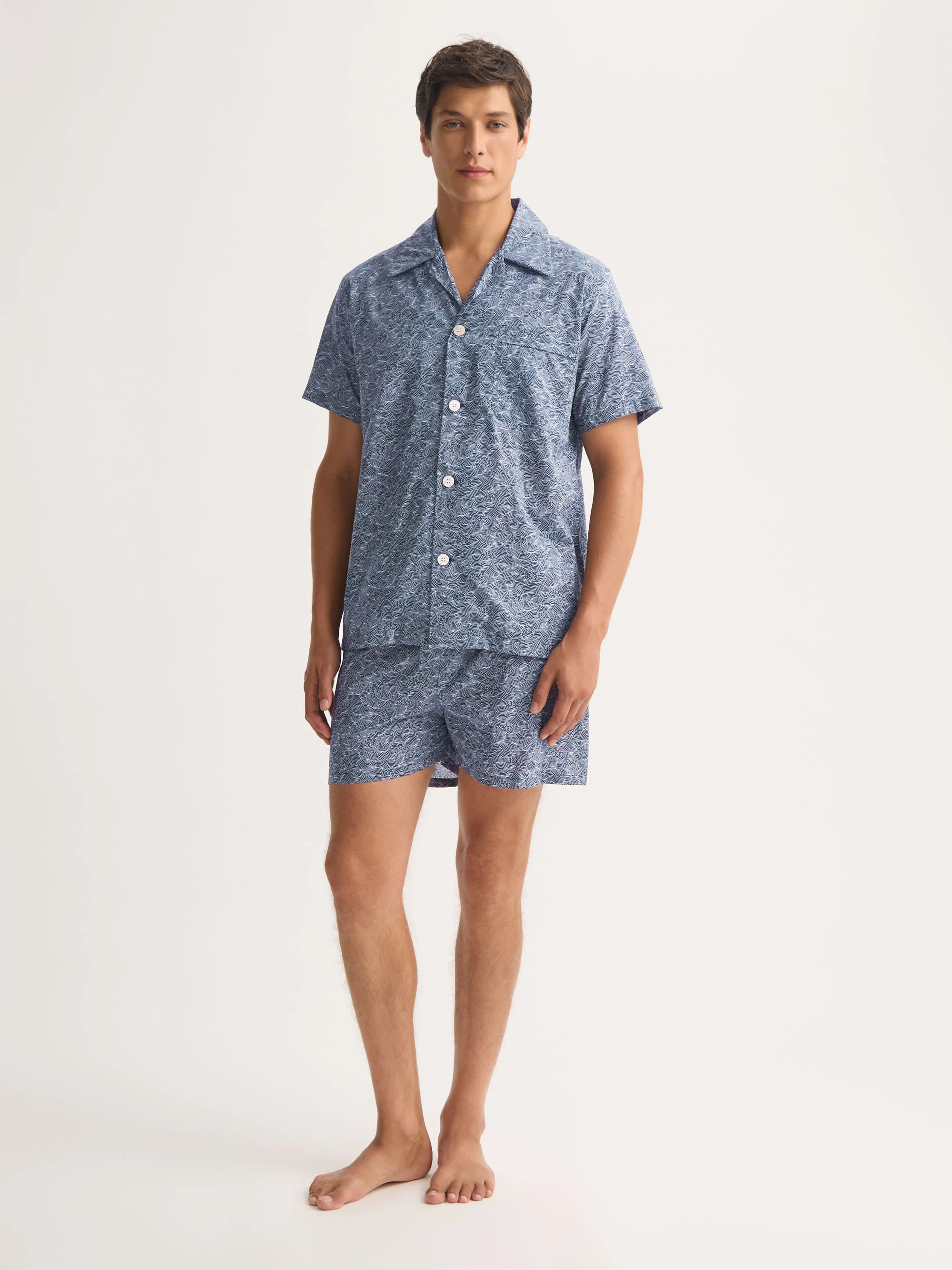 Men's Short Pyjamas Cotton Batiste Navy Blue Night Sky Print - Image 2