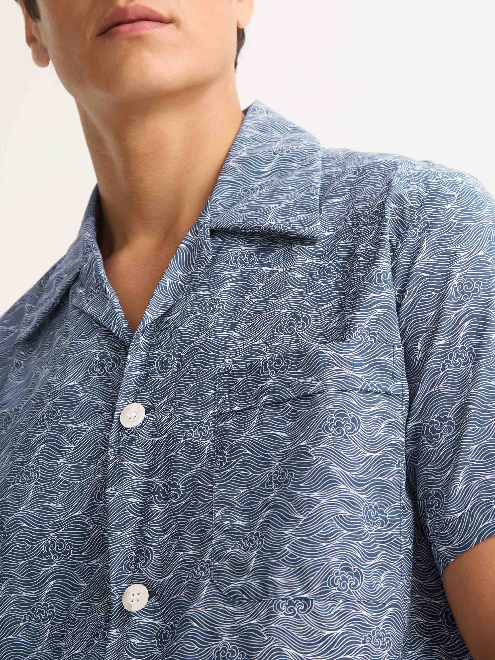 Men's Short Pyjamas Cotton Batiste Navy Blue Night Sky Print - Image 4