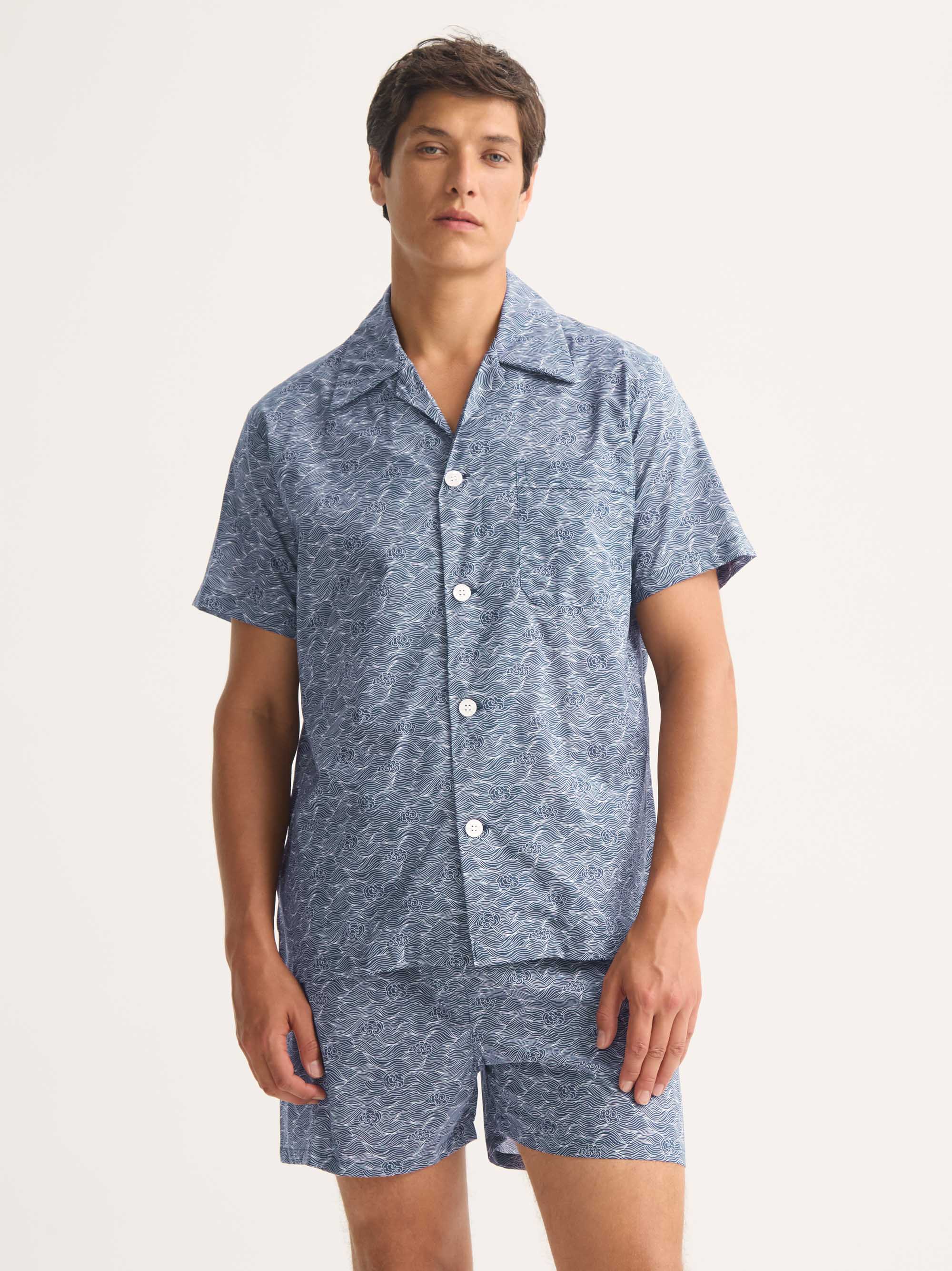Men's Short Pyjamas Cotton Batiste Navy Blue Night Sky Print - Image 5