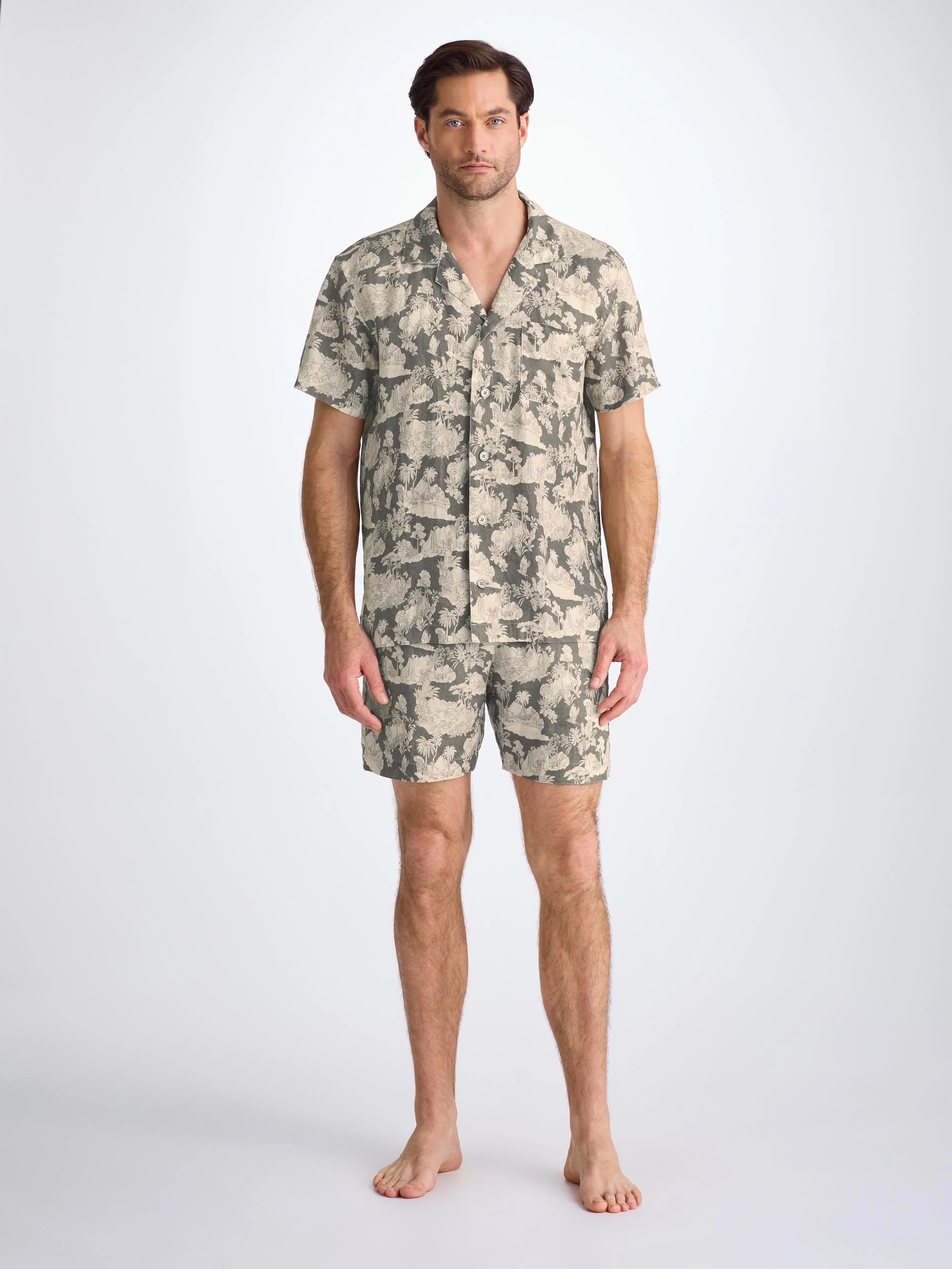 Men's Short Pyjamas Milan 26 Linen Khaki - Image 3