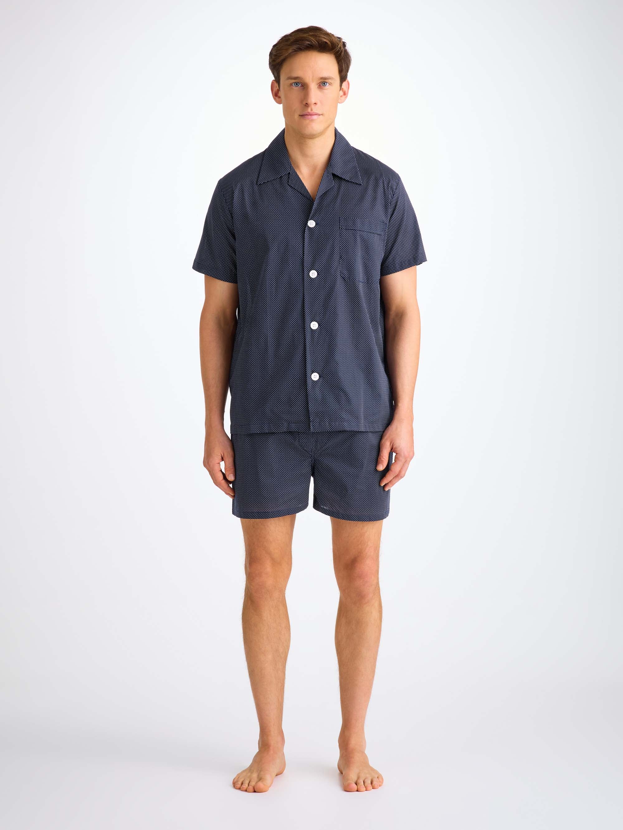 Men's Short Pyjamas Cotton Batiste Navy Pin Dot Print - Image 3
