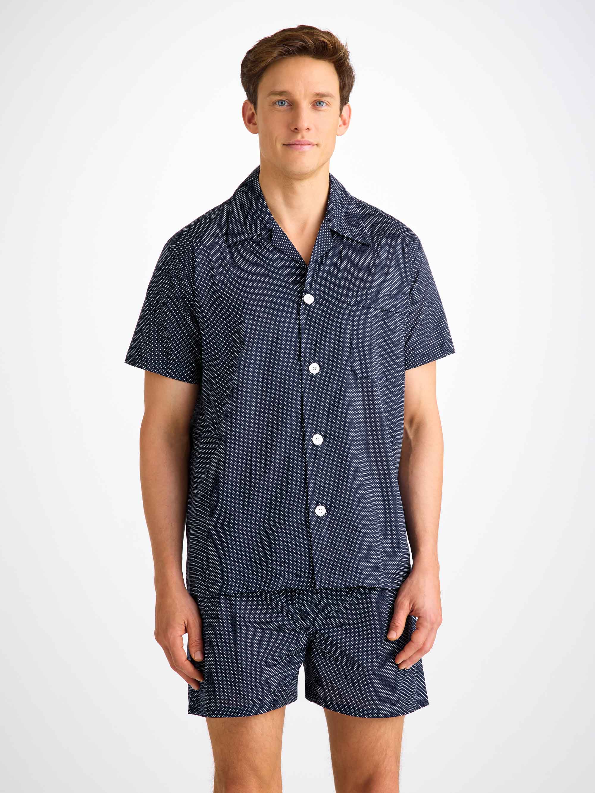 Men's Short Pyjamas Cotton Batiste Navy Pin Dot Print - Image 8