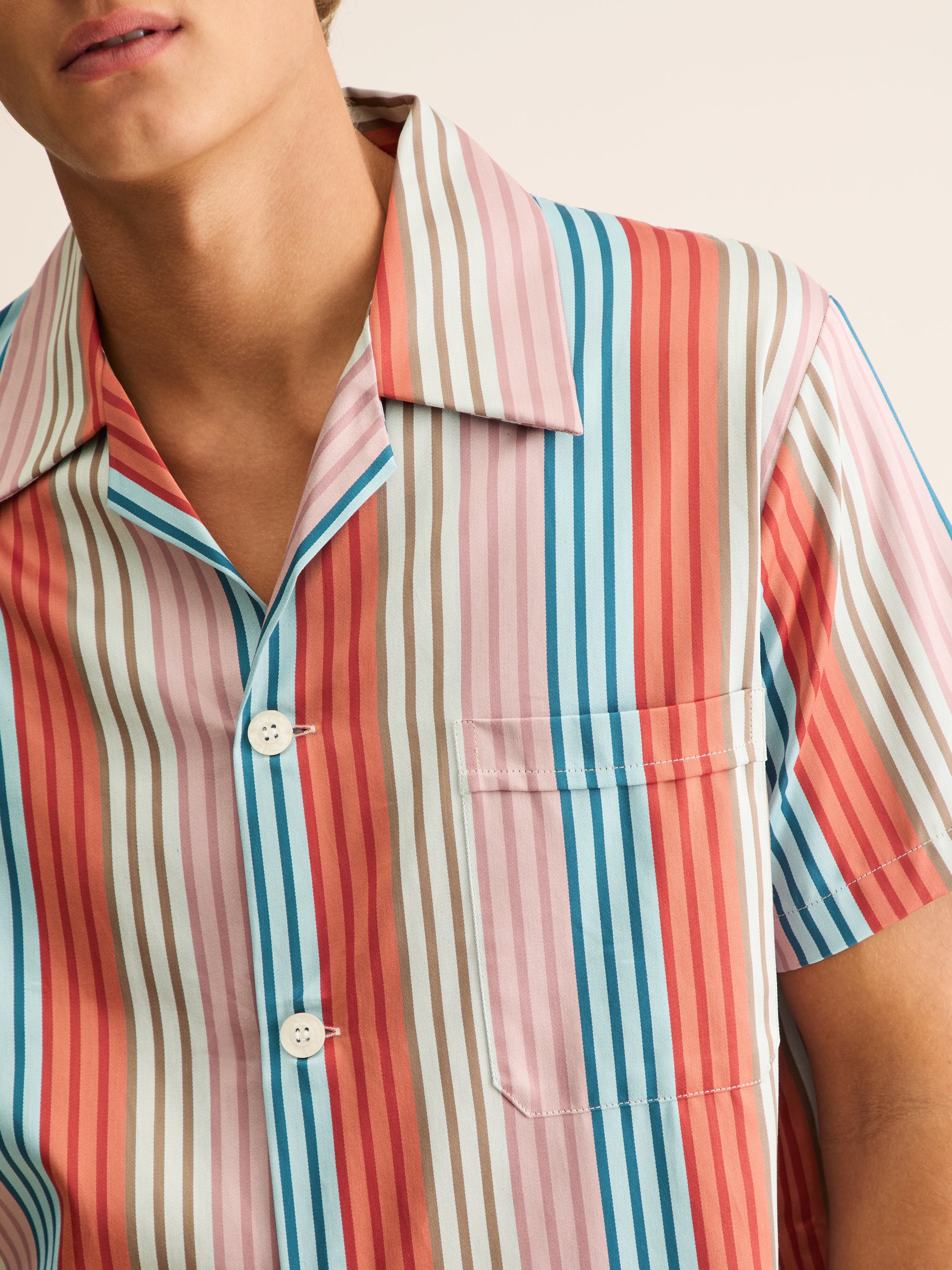 Men's Short Pyjamas Wellington Cotton Satin Multi Stripe - Image 3