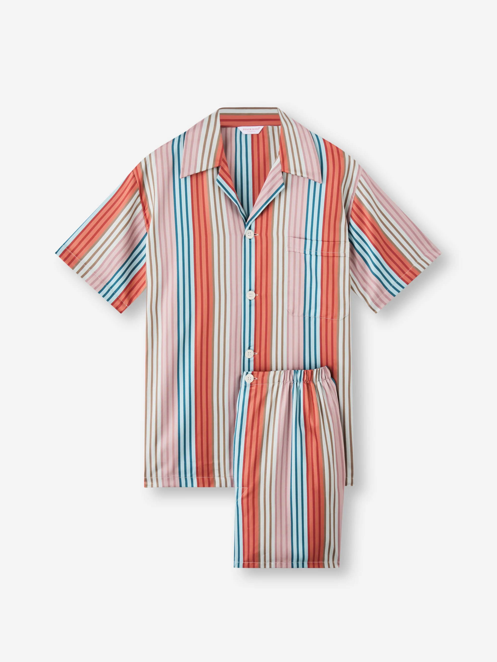 Men's Short Pyjamas Wellington Cotton Satin Multi Stripe - Image 5
