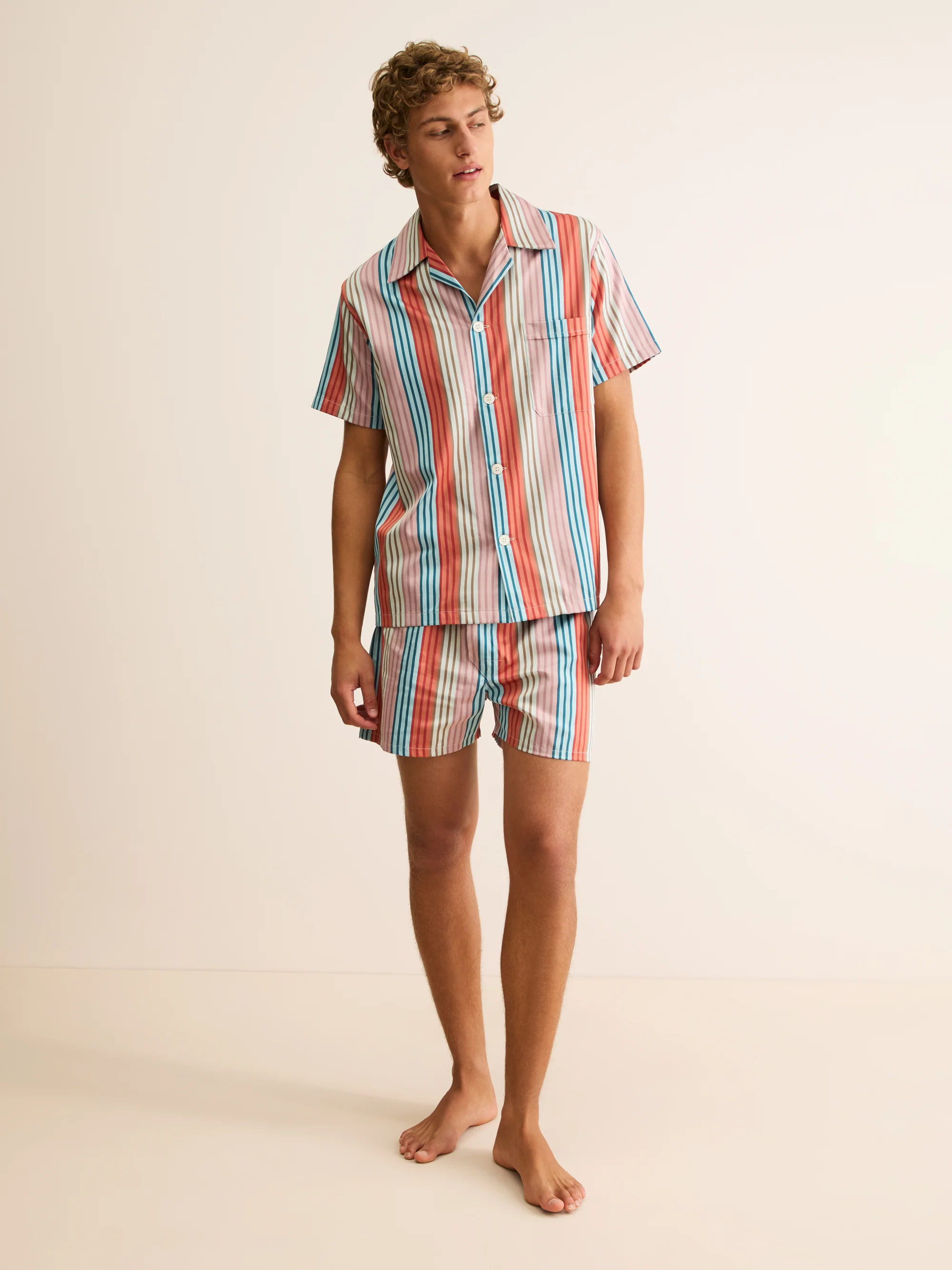 Men's Short Pyjamas Wellington Cotton Satin Multi Stripe - Image 7