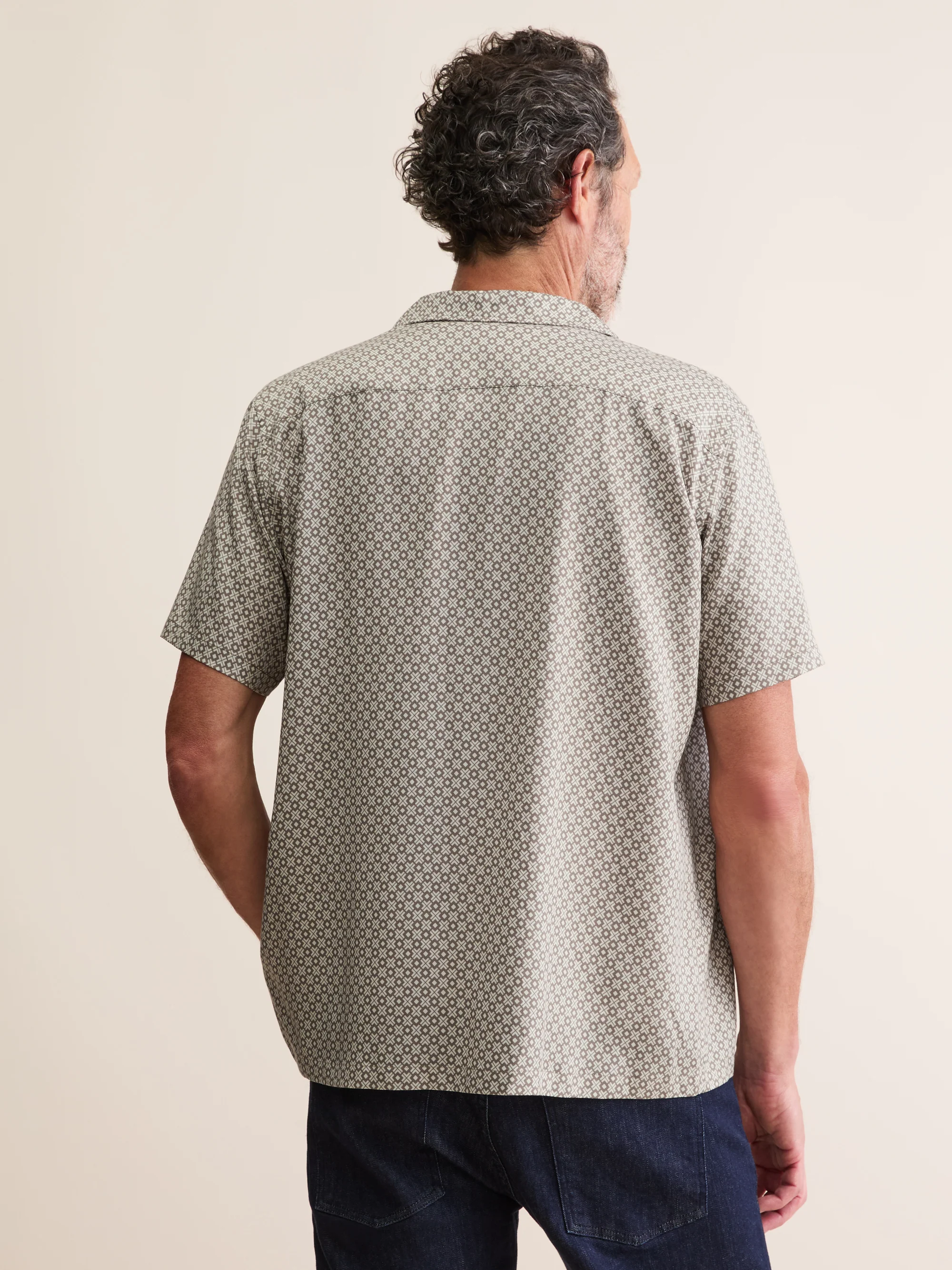Men's Short Sleeve Shirt London Geo Cross Taupe - Image 3