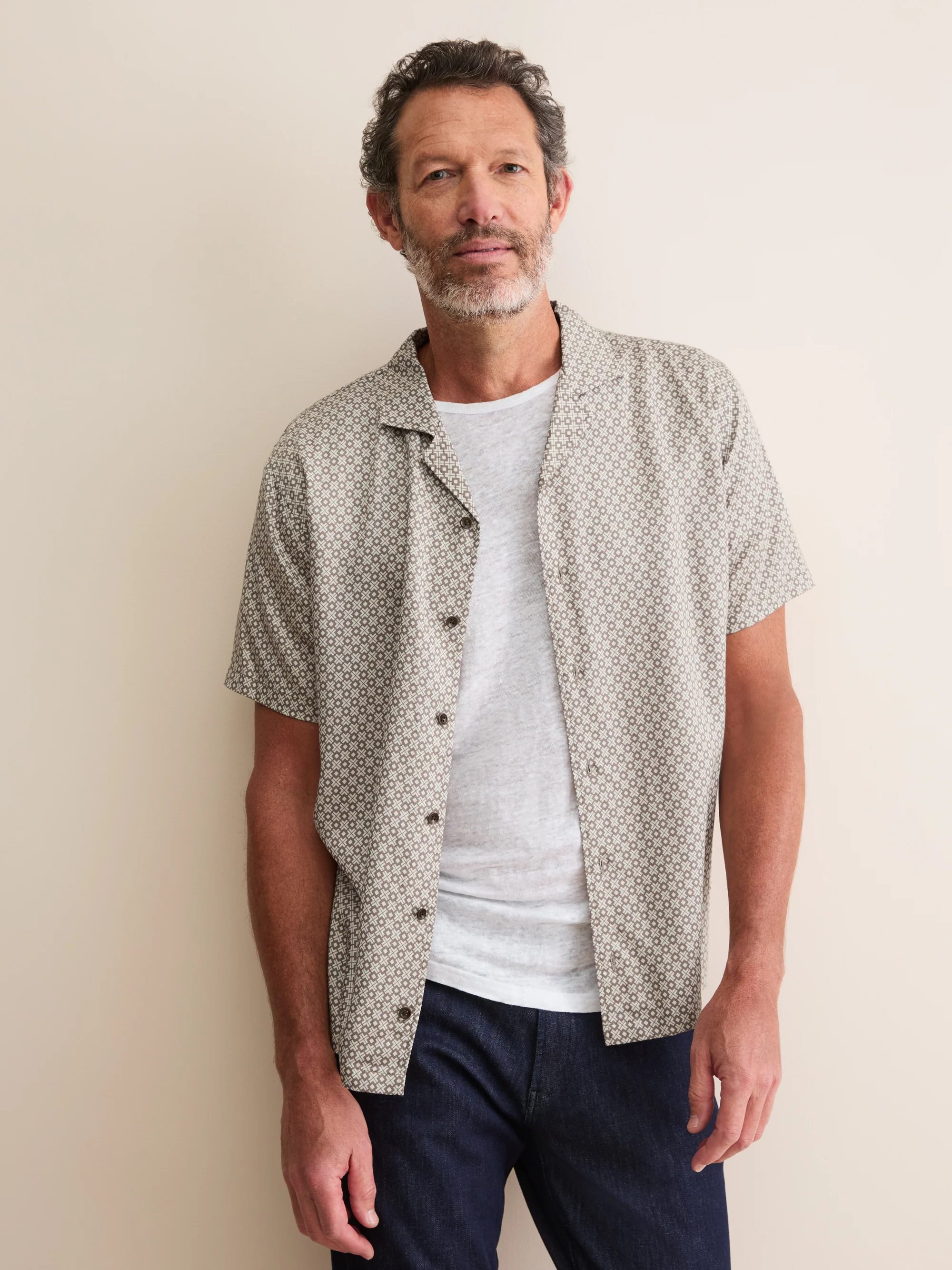 Men's Short Sleeve Shirt London Geo Cross Taupe - Image 8