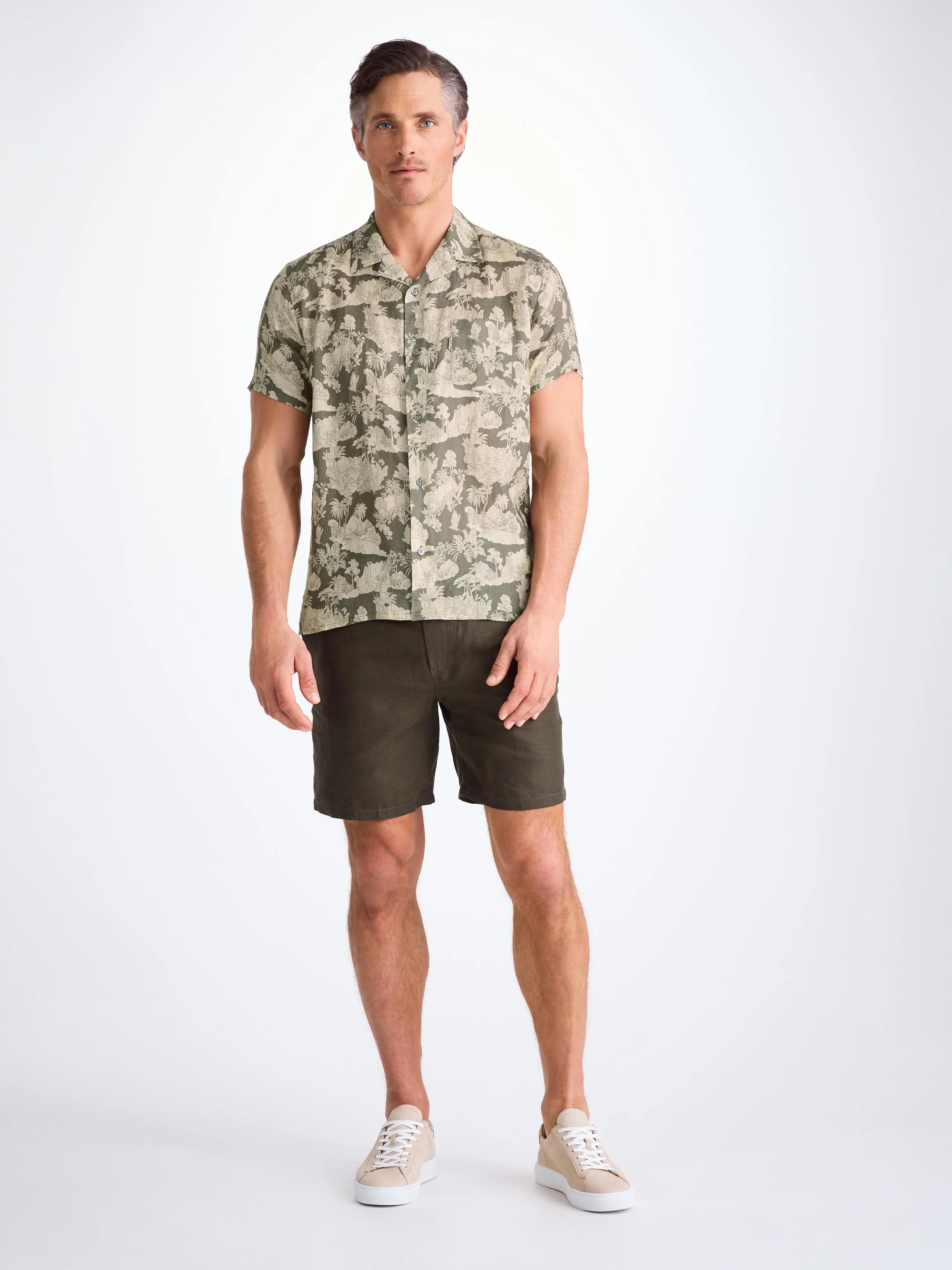 Men's Short Sleeve Shirt Milan 26 Linen Khaki - Image 3