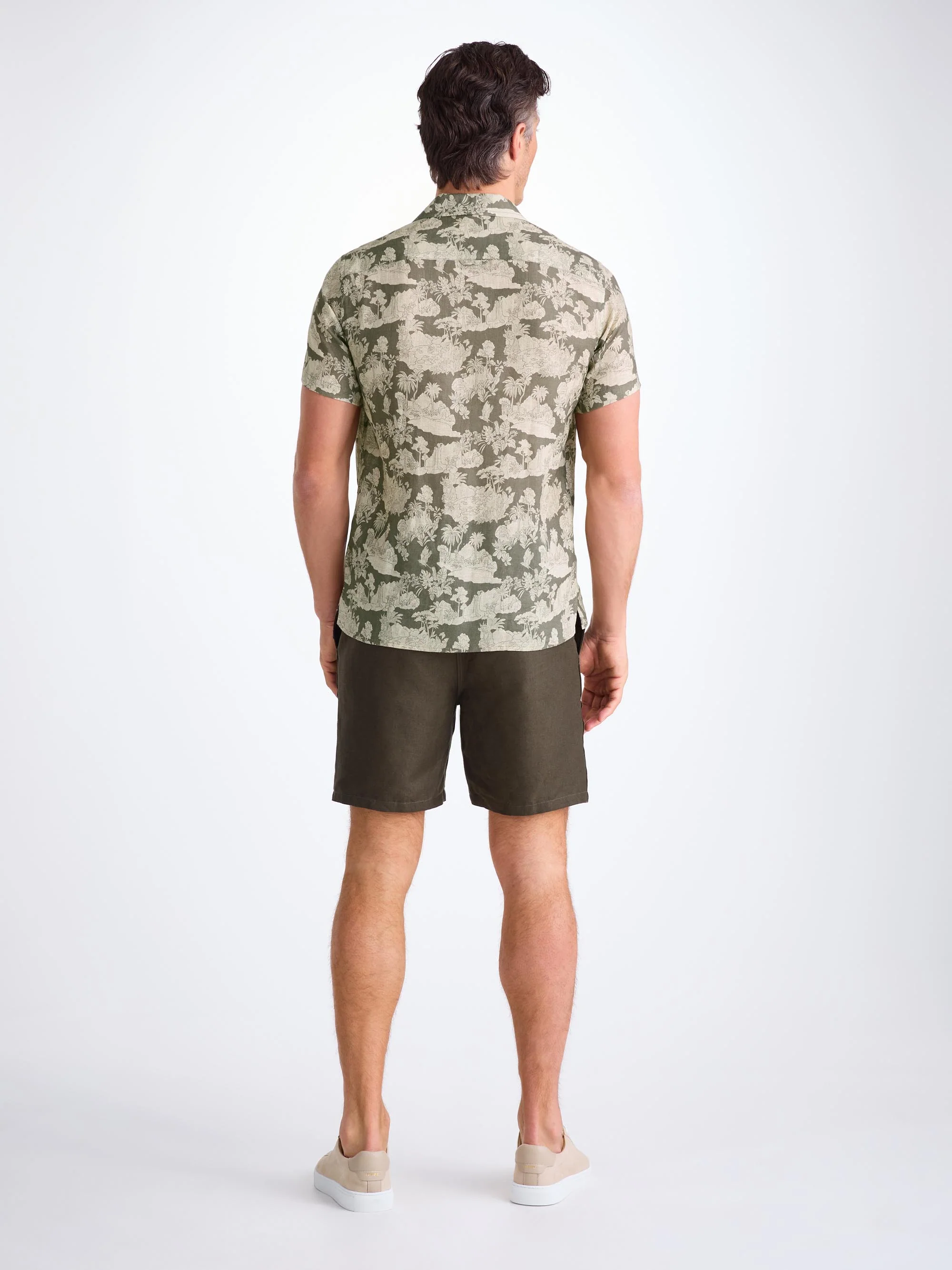 Men's Short Sleeve Shirt Milan 26 Linen Khaki - Image 4