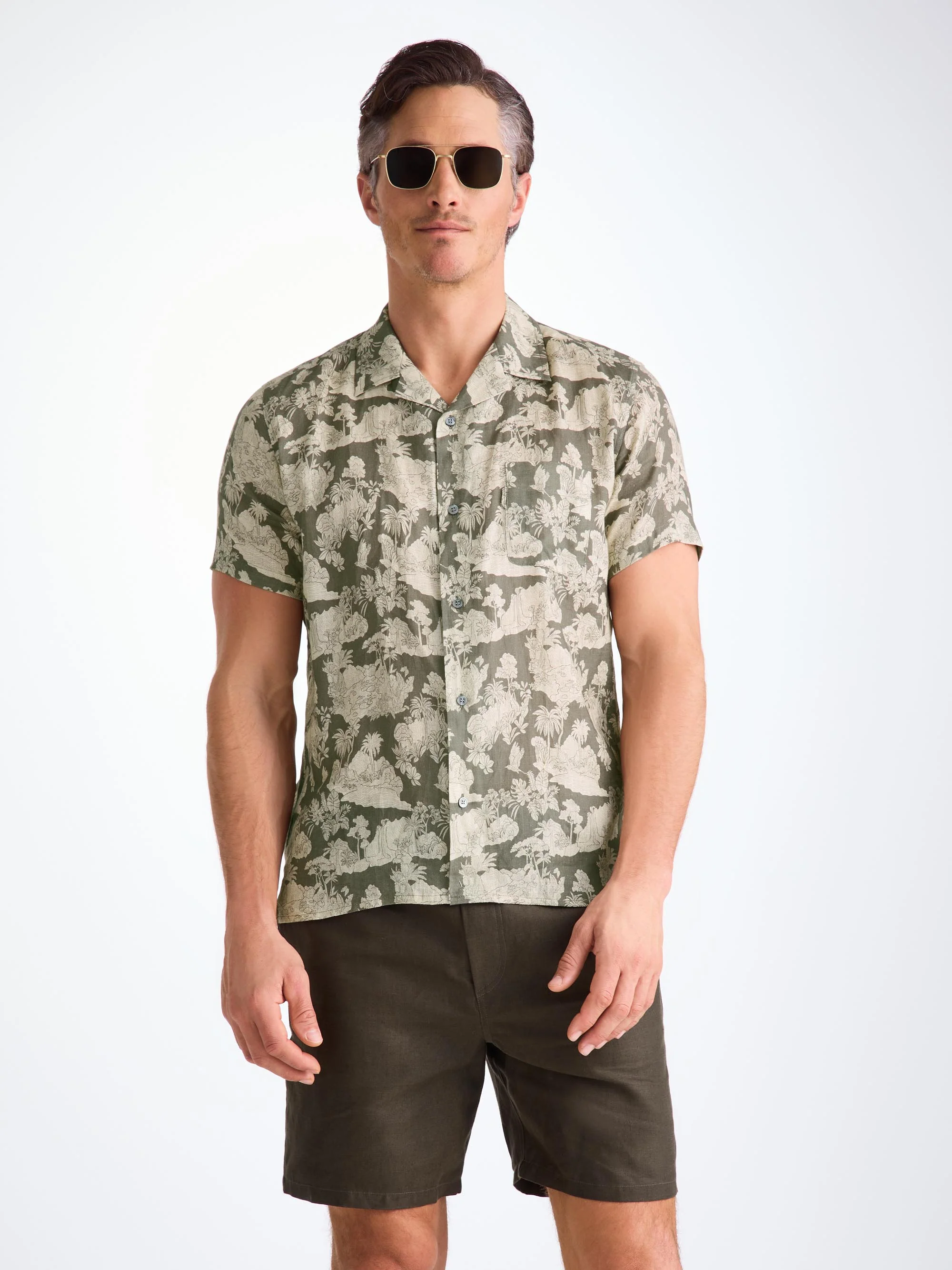 Men's Short Sleeve Shirt Milan 26 Linen Khaki - Image 5
