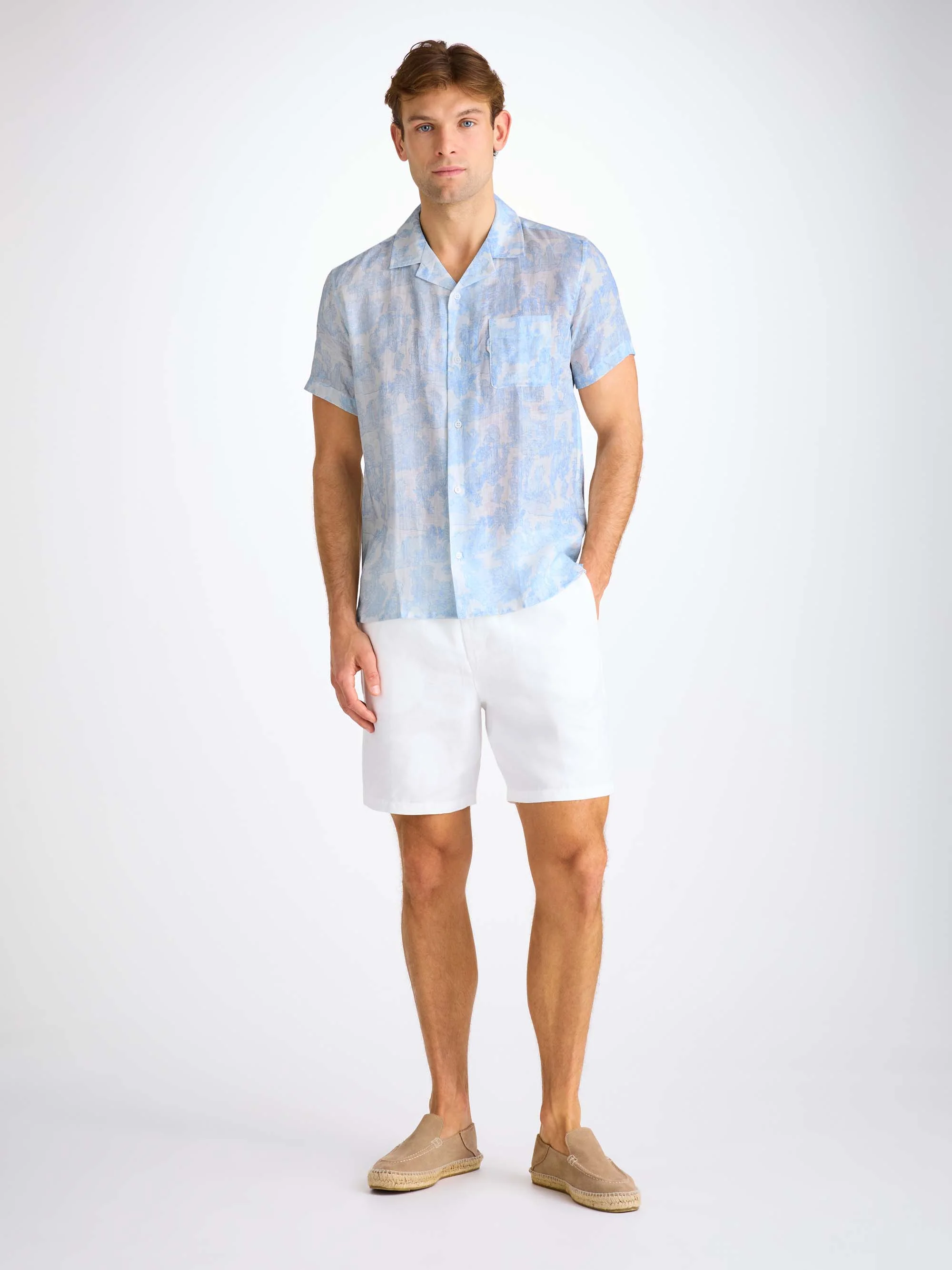 Men's Short Sleeve Shirt Milan 26 Linen White - Image 3