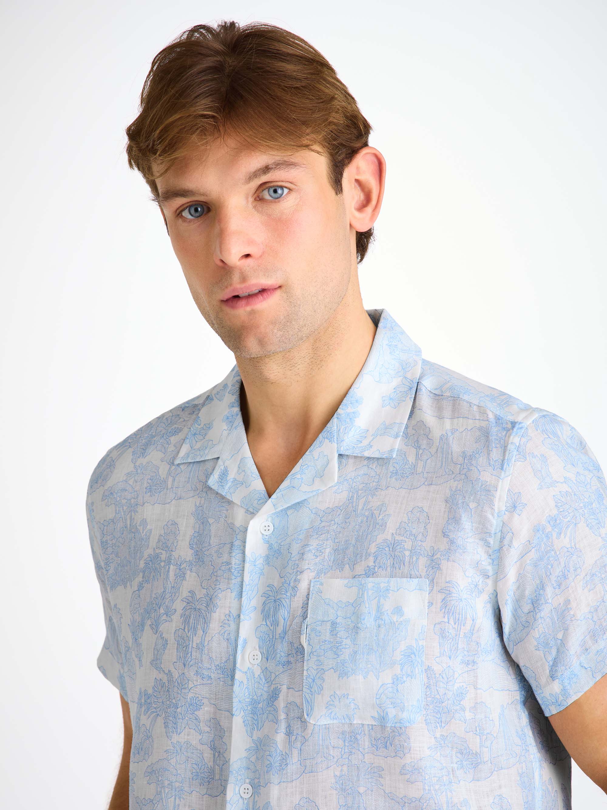 Men's Short Sleeve Shirt Milan 26 Linen White - Image 5