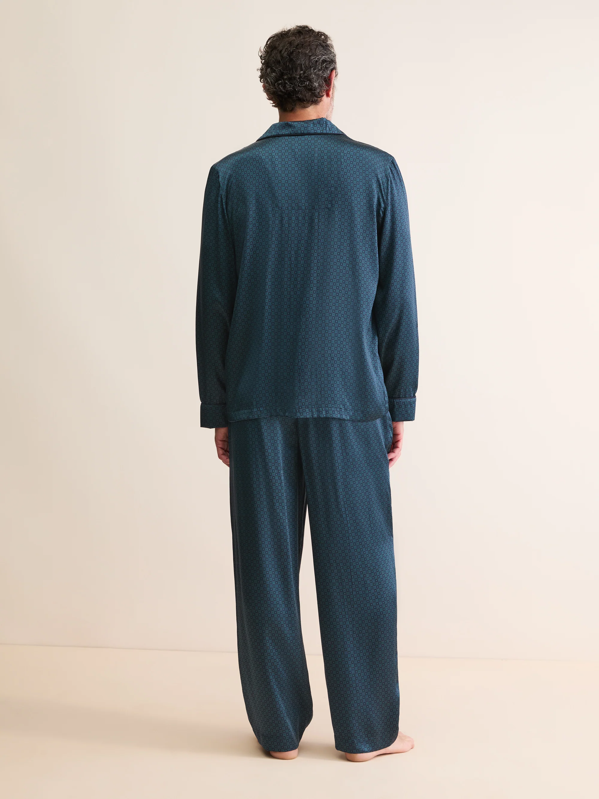 Men's Silk Pyjamas London Geo Cross Blue & Teal - Image 3