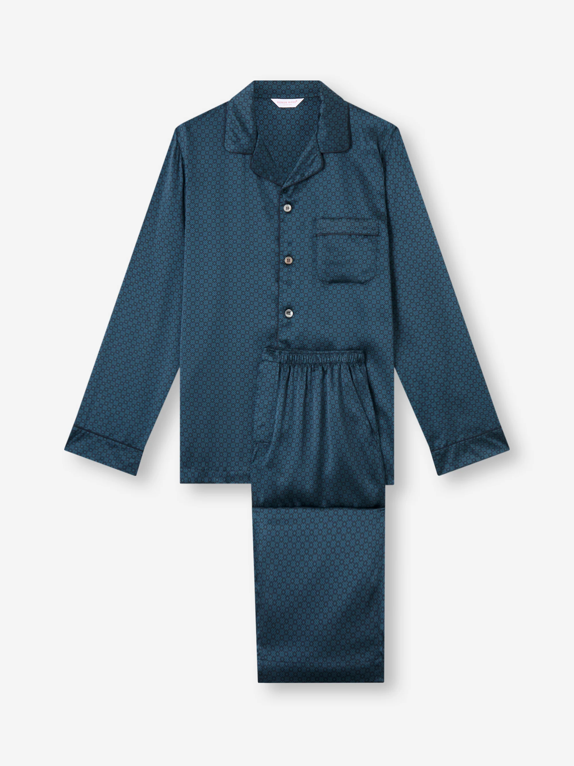 Men's Silk Pyjamas London Geo Cross Blue & Teal - Image 5