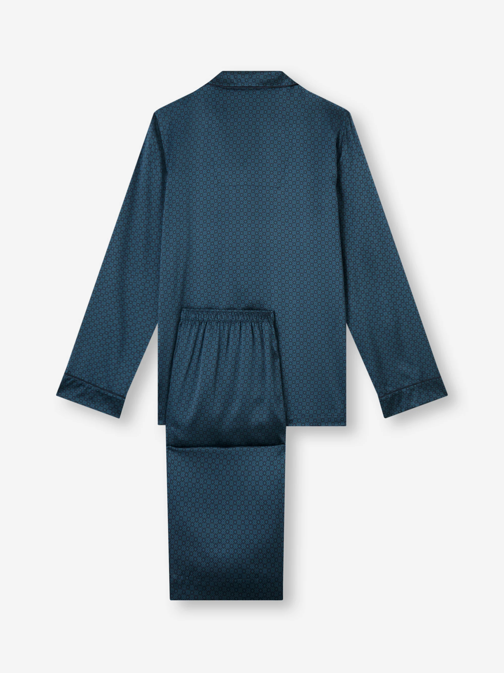 Men's Silk Pyjamas London Geo Cross Blue & Teal - Image 6