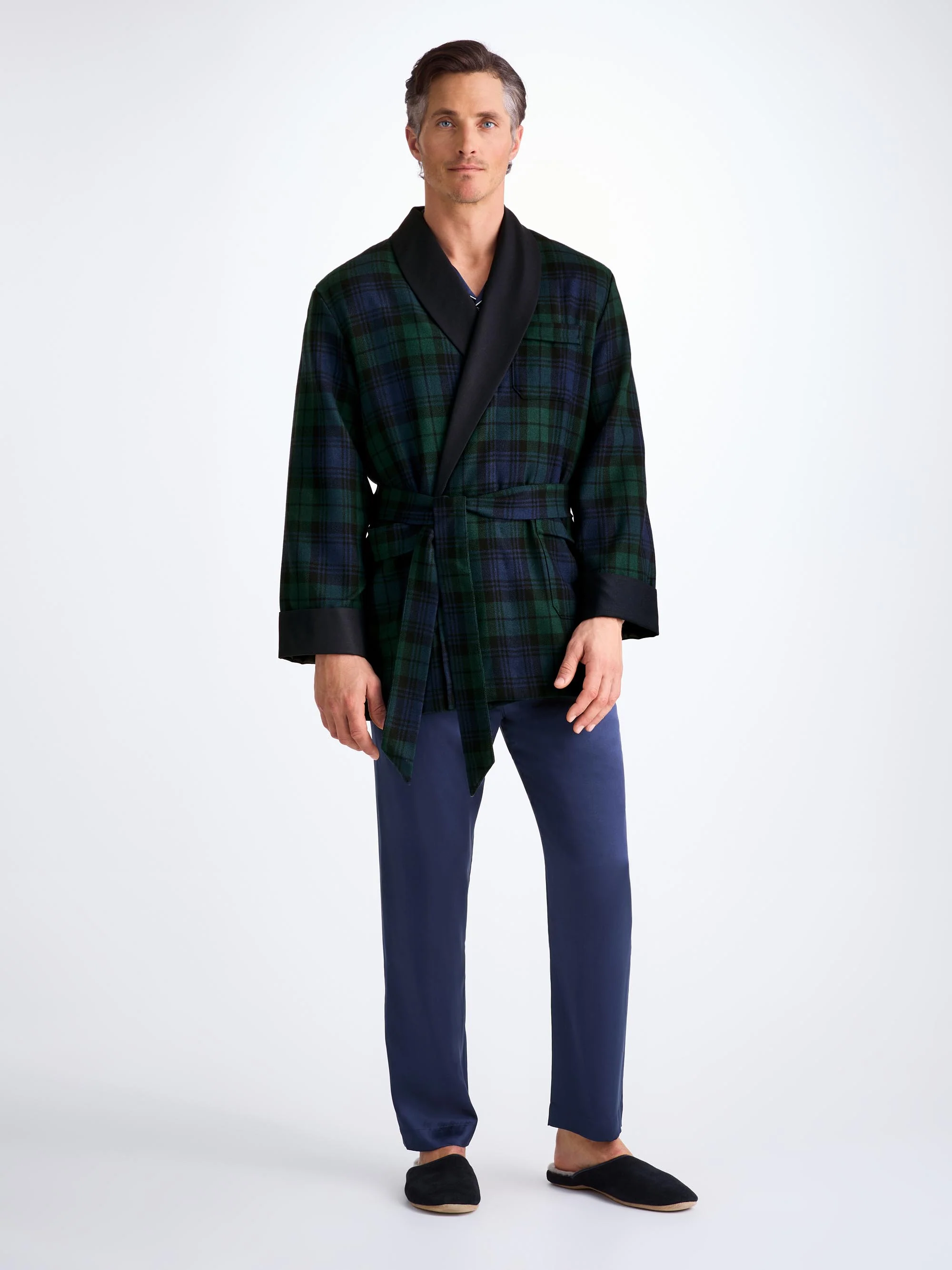 Men's Smoking Jacket Tartan Wool Black Watch Navy - Image 3