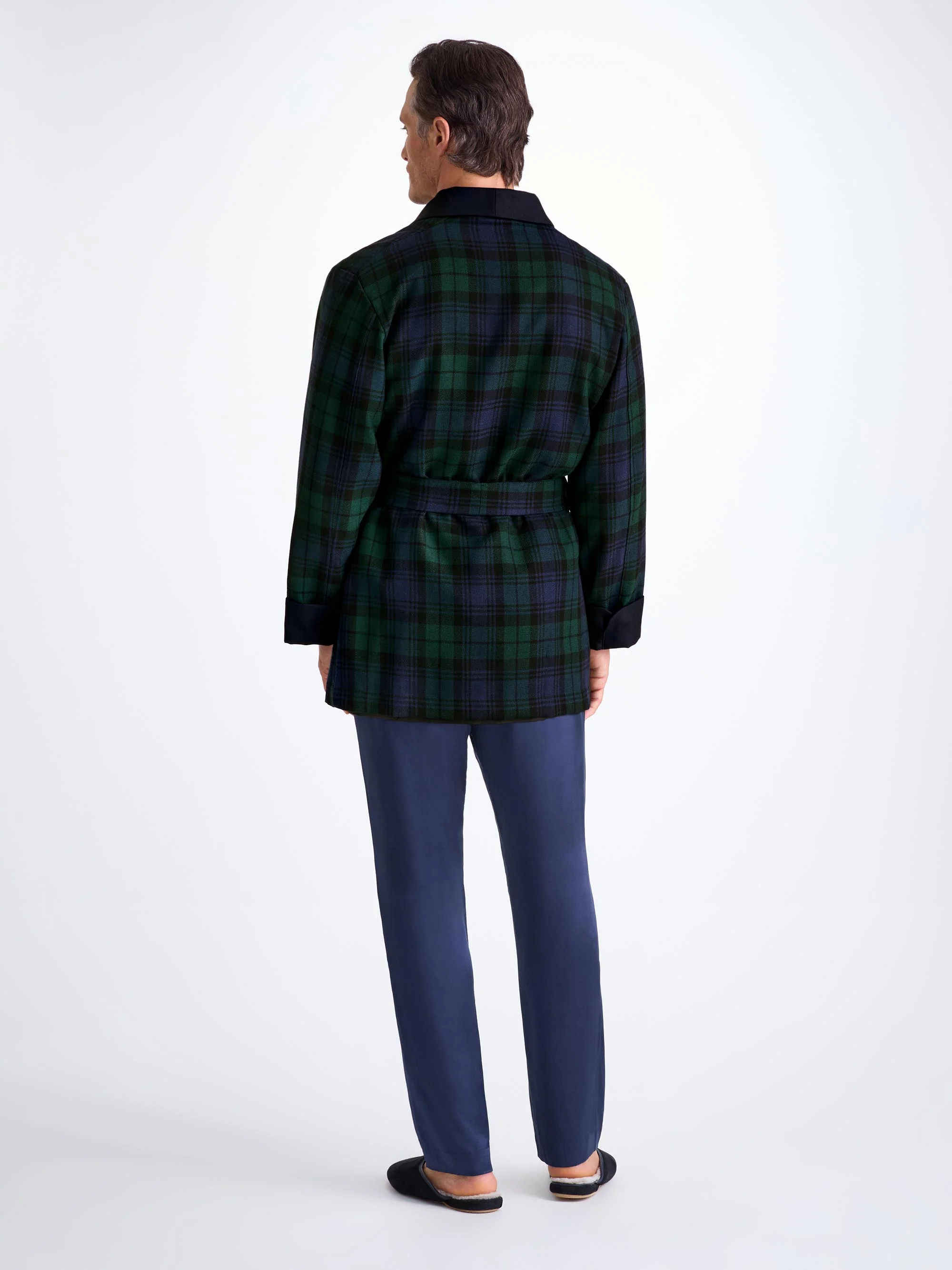 Men's Smoking Jacket Tartan Wool Black Watch Navy - Image 4