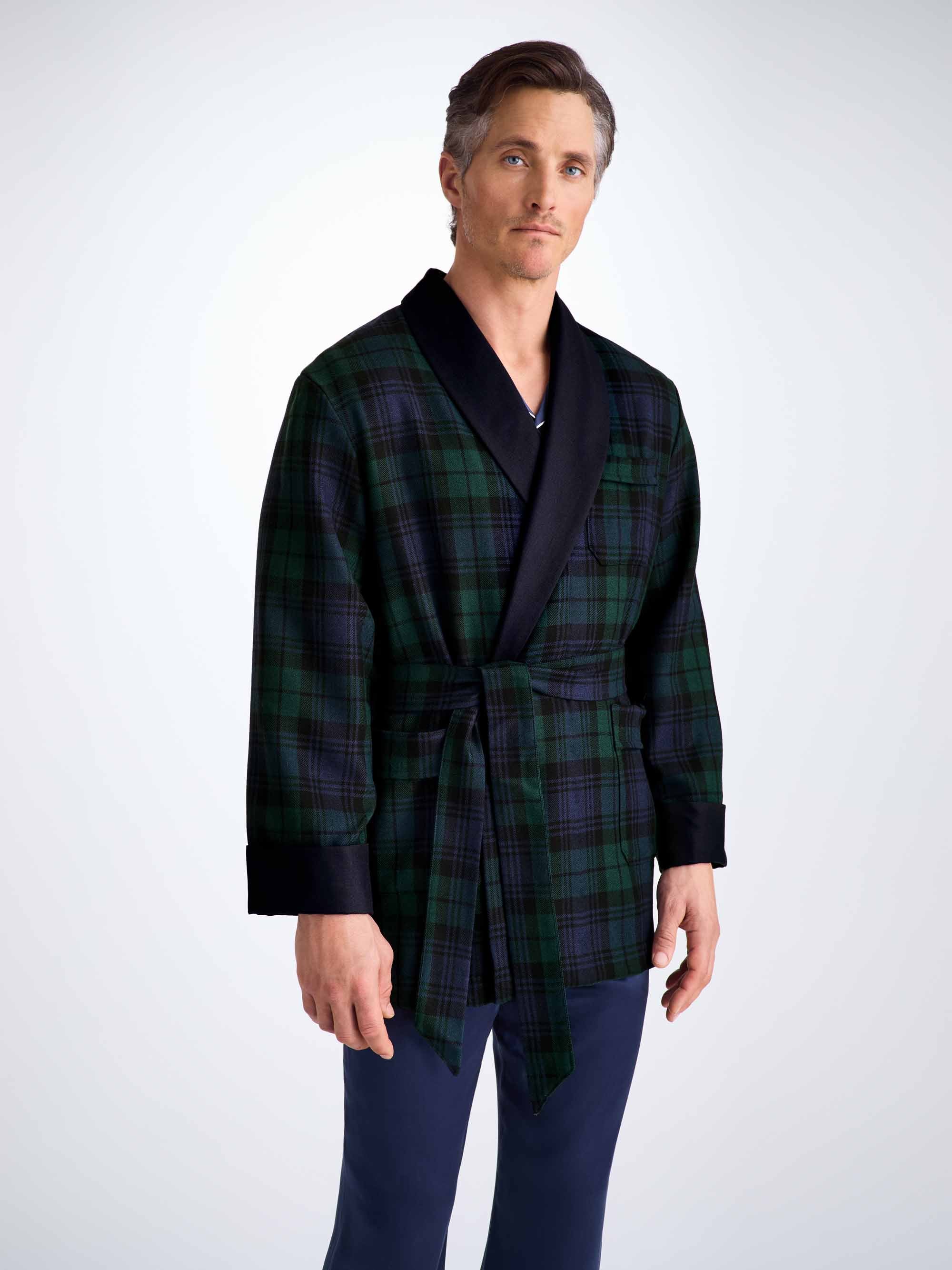 Men's Smoking Jacket Tartan Wool Black Watch Navy - Image 5