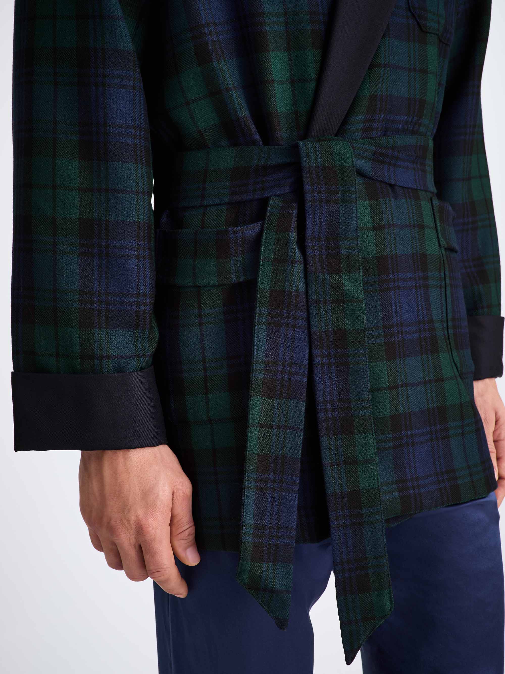 Men's Smoking Jacket Tartan Wool Black Watch Navy - Image 6