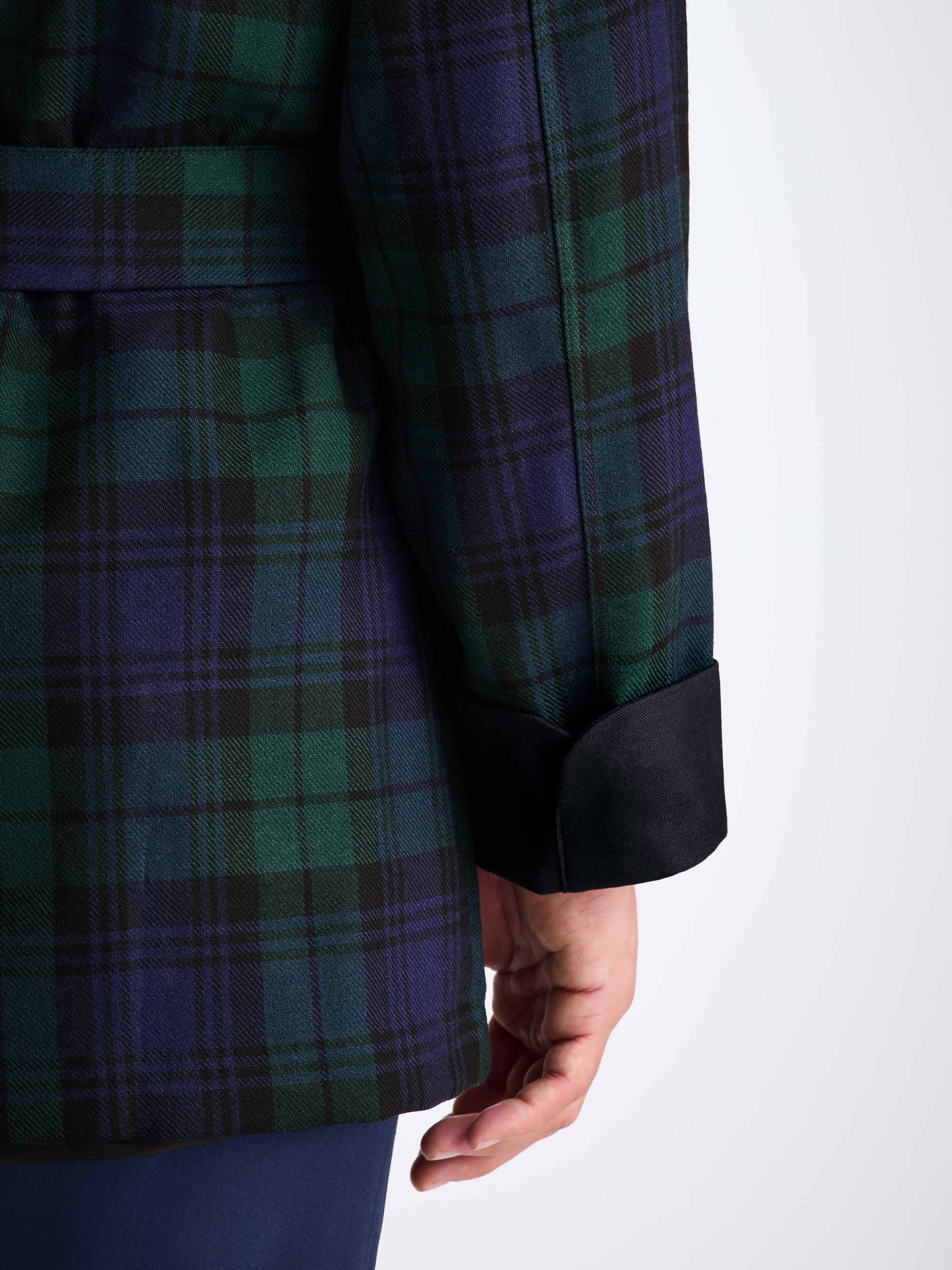 Men's Smoking Jacket Tartan Wool Black Watch Navy - Image 7