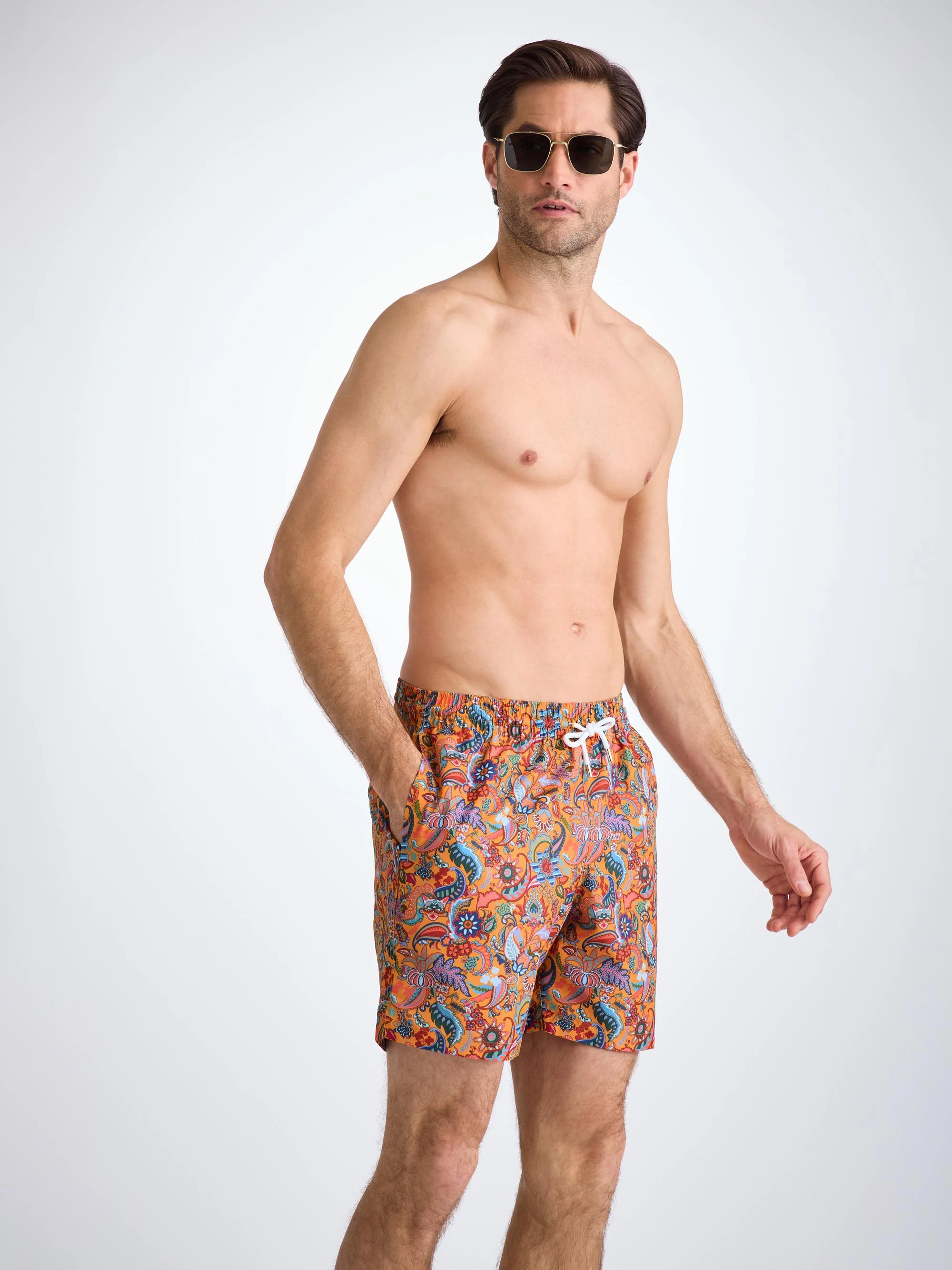 Men's Swim Shorts Apricot Jungle Paisley Print - Image 6