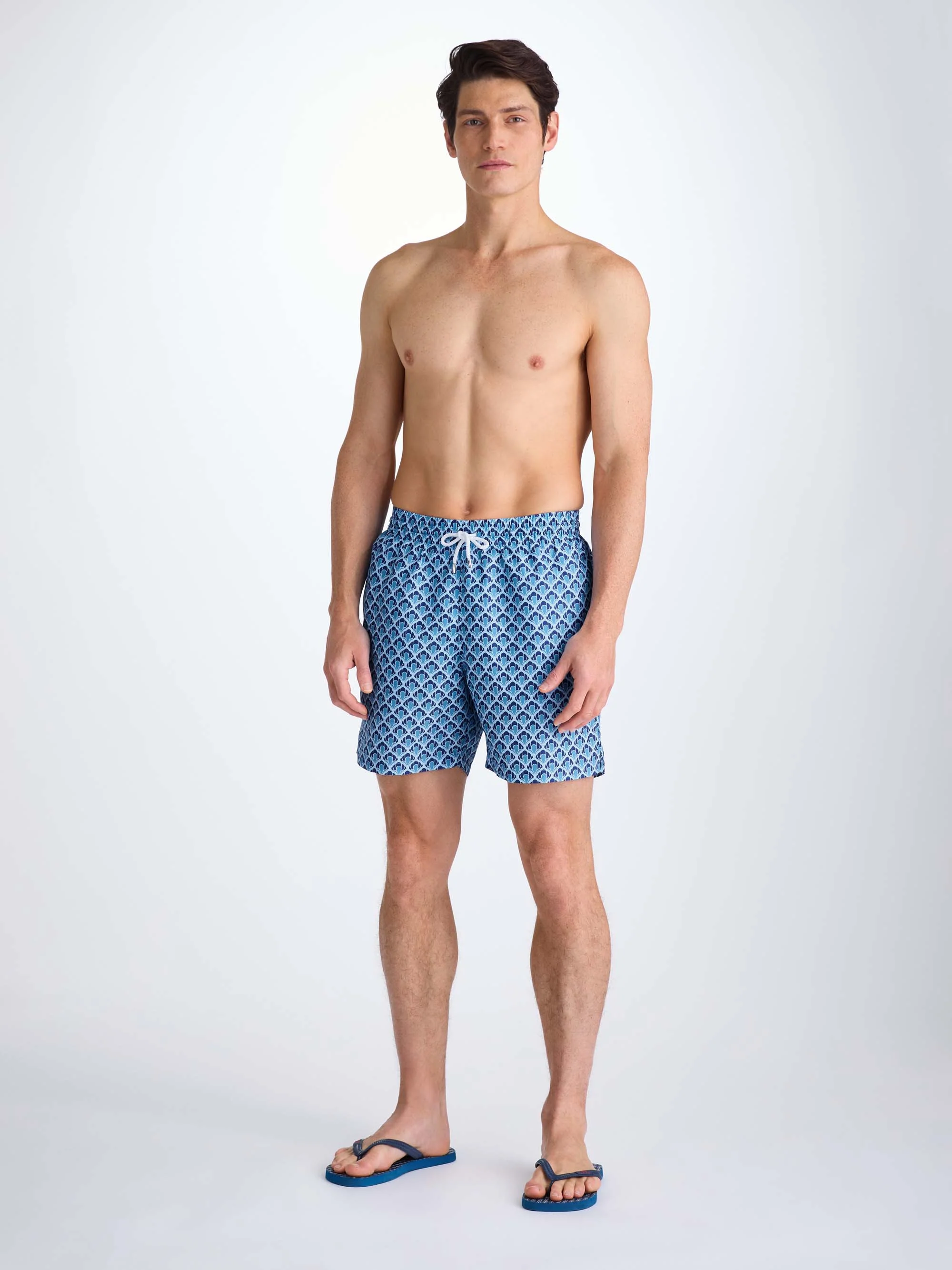 Men's Swim Shorts Mid Blue Scalloped Leaf Print - Image 3