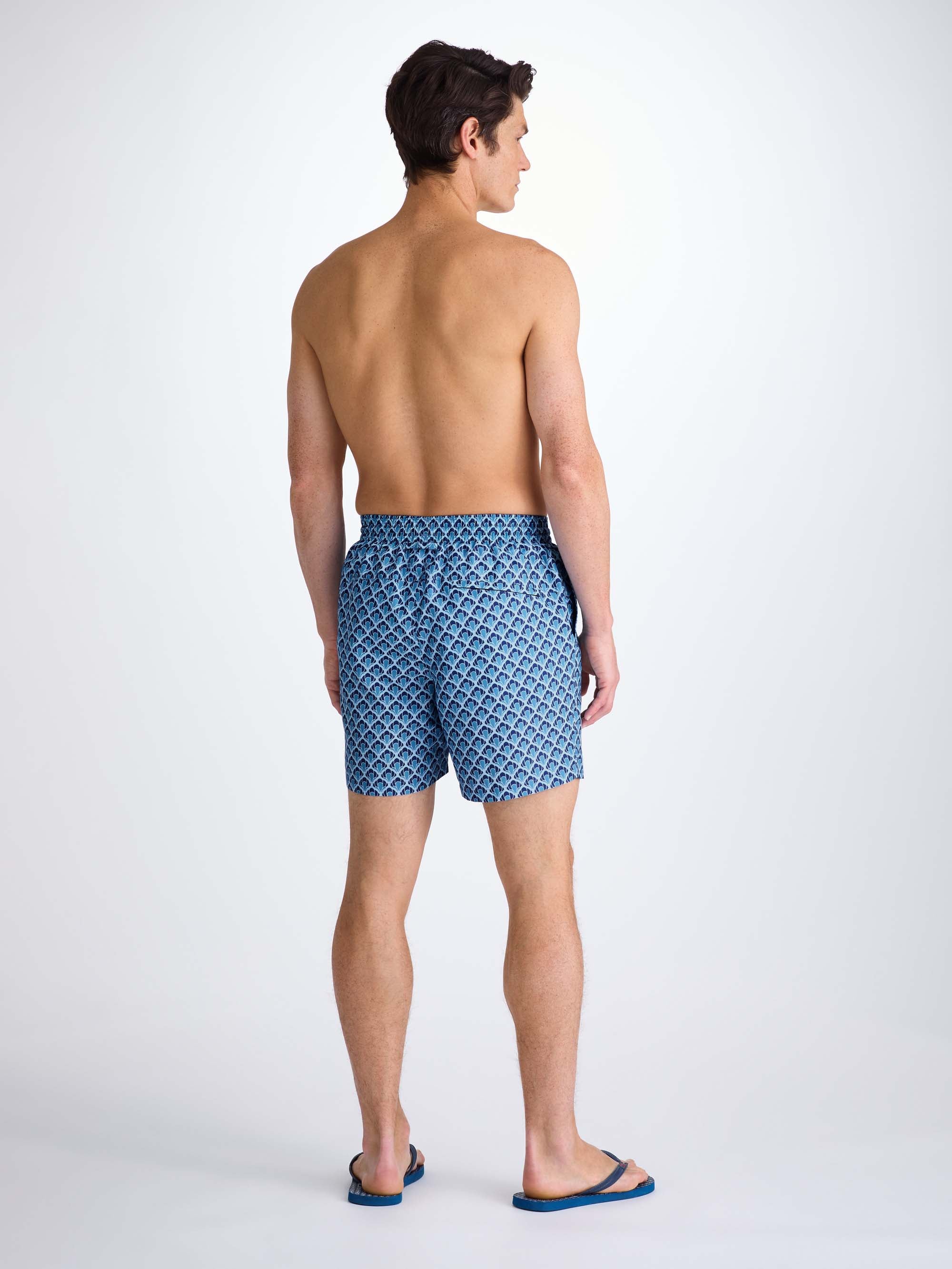 Men's Swim Shorts Mid Blue Scalloped Leaf Print - Image 4