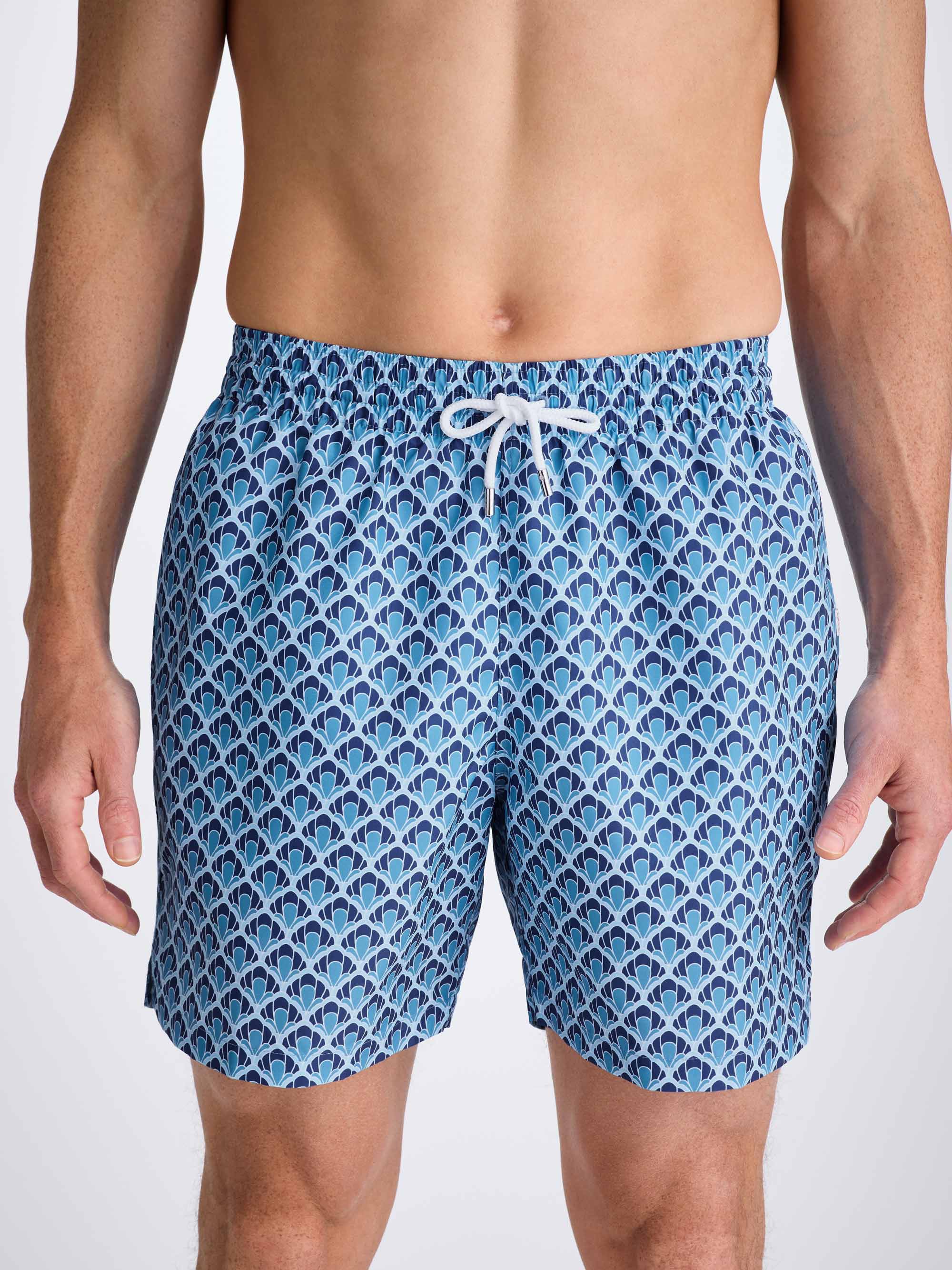 Men's Swim Shorts Mid Blue Scalloped Leaf Print - Image 5