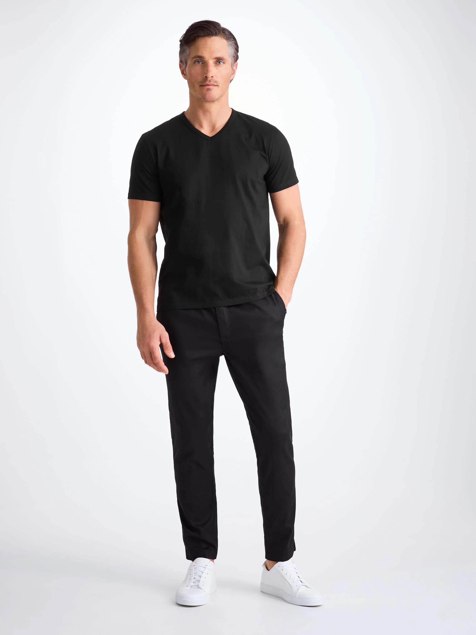 Men's V-Neck T-Shirt Barny Pima Cotton Black - Image 3